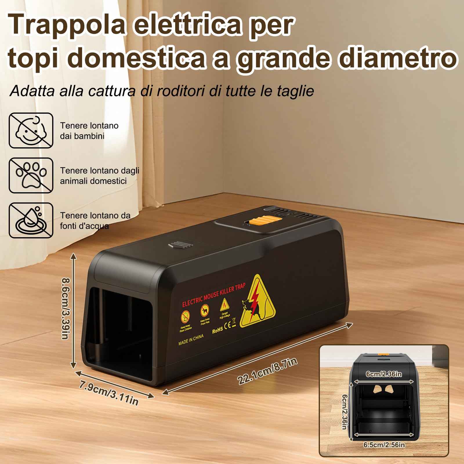Trappola per Topi Elettrica Potente Tensione Trappole Elettriche per Topi e Ratti per Casa Trappolino Elettrico Riutilizzabile,Trappole per Topi Interno,Senza Toccare, Adatto per Domestici