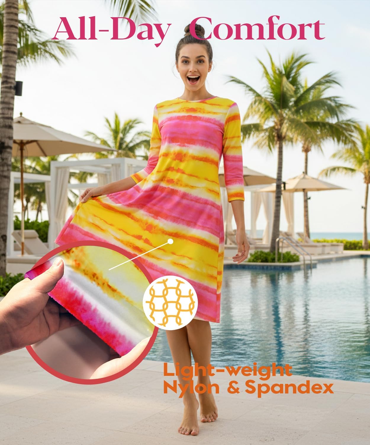 Shira Modest Woman Swim Dress | 3/4 Sleeve, Tznius Cover Up, UPF 50+ Sun Protection, Quick-Dry