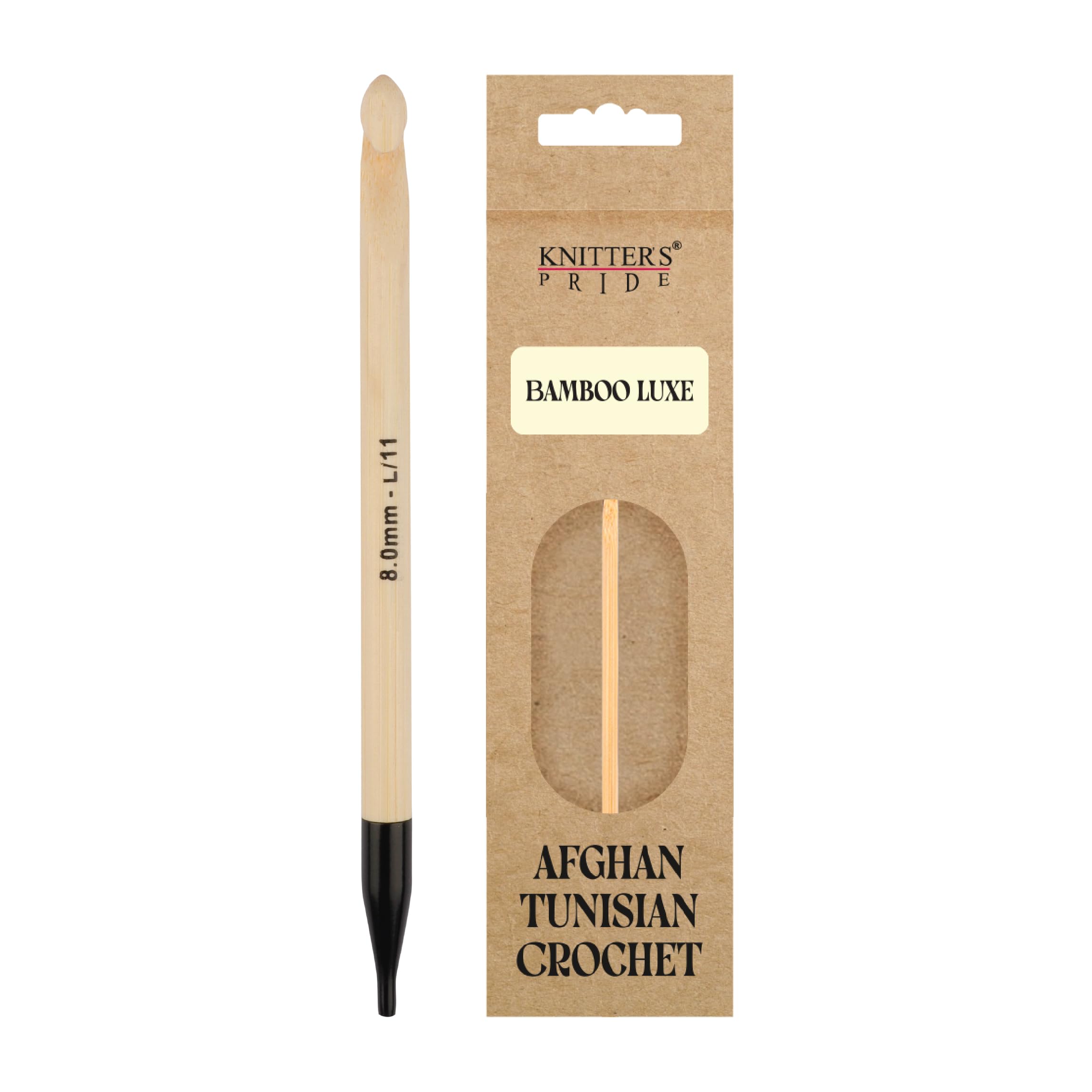 Knitter's Pride Beige/Black Bamboo Luxe Tunisian Crochet Hook 8.0 Mm, 1 Piece, And Brown Accents