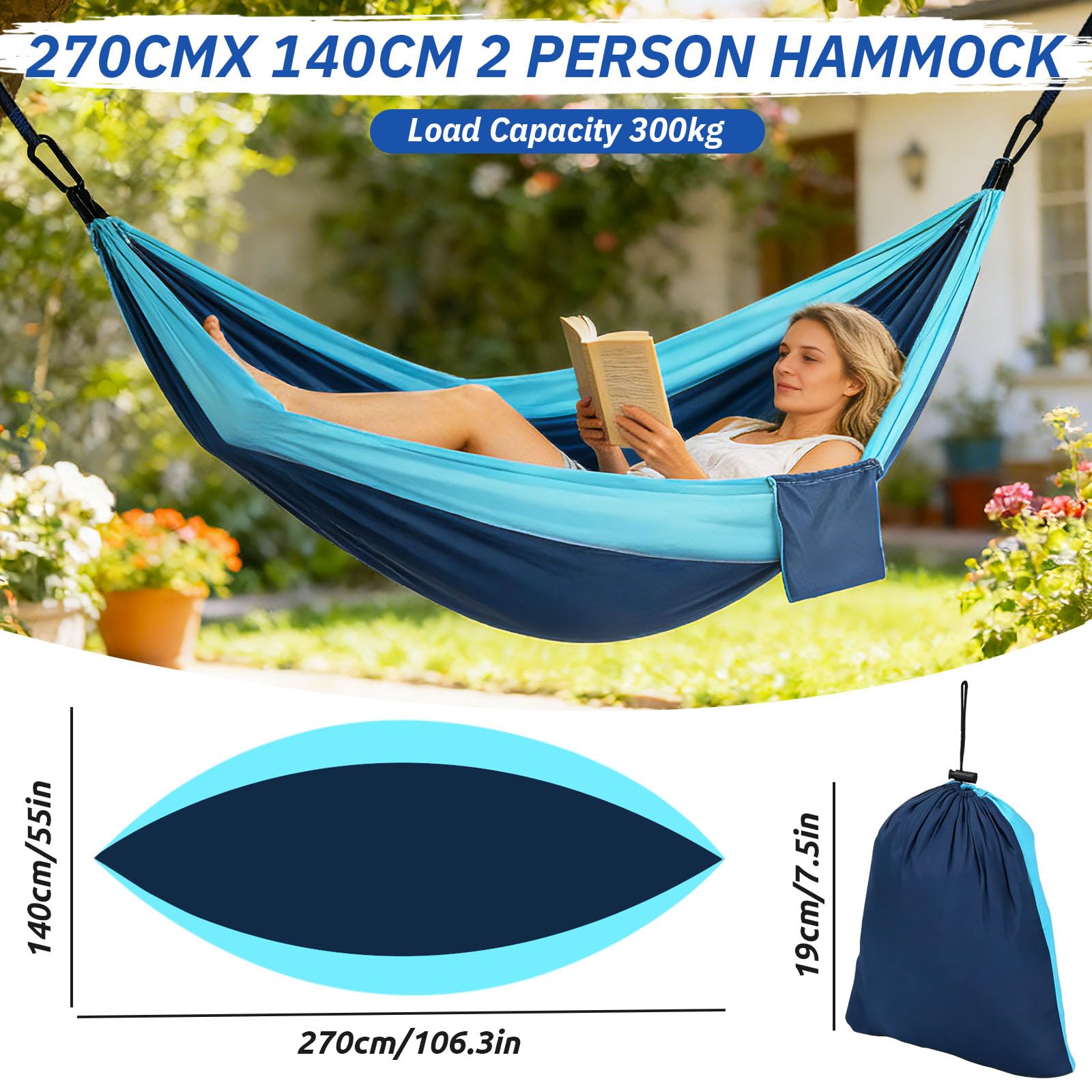 Hamaca de Camping, de Paracaídas con Dos Correas para Árboles, Hamacas de Viaje de Nylon Individuales o Dobles para Acampar, Mochilero y Senderismo