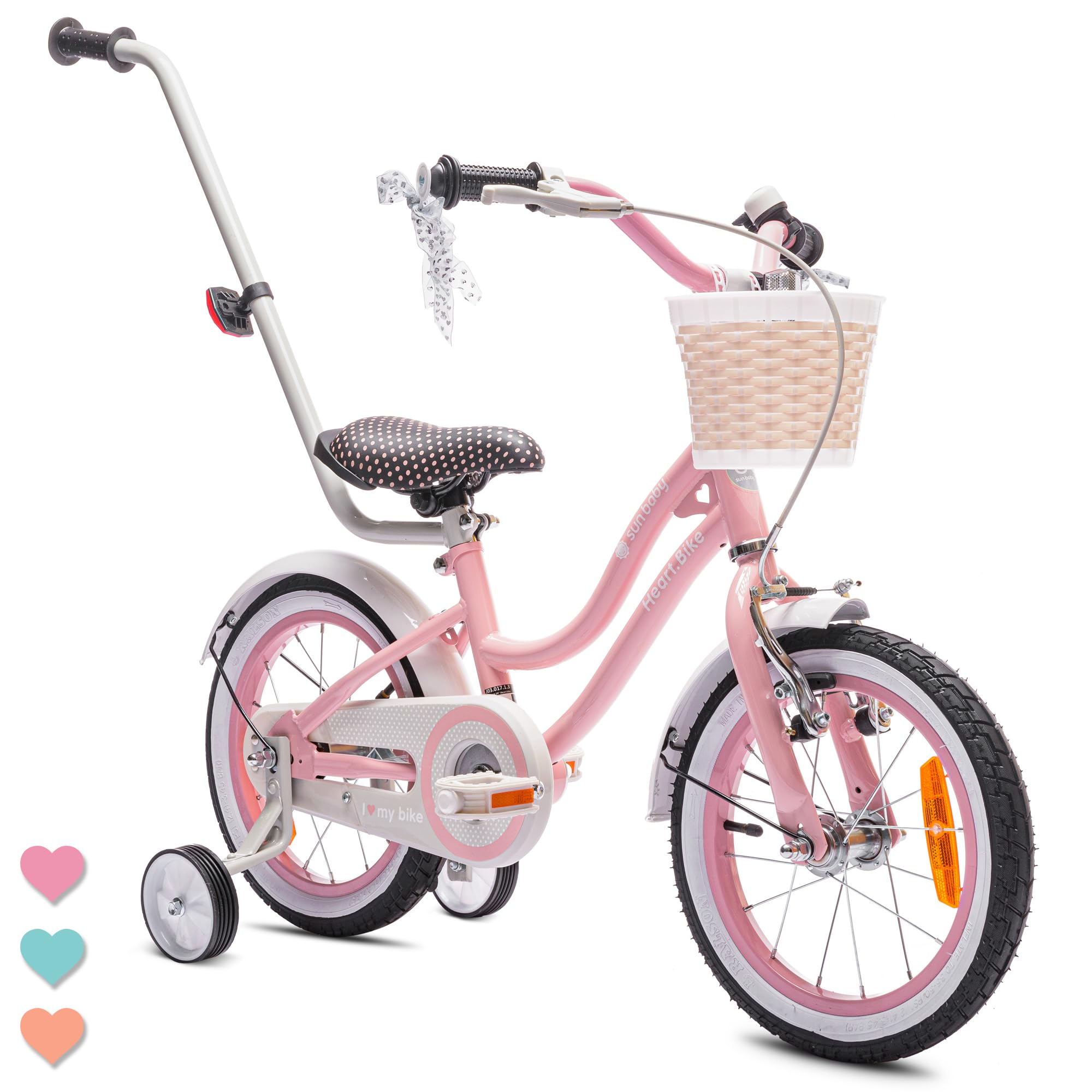 sun baby Bicicleta para niñas Heart Bike, tamaño de Rueda 12 14 16 Pulgadas, con Barra de Empuje Desmontable, Bicicleta Infantil para niñas de 2 a 6 años — view 15
