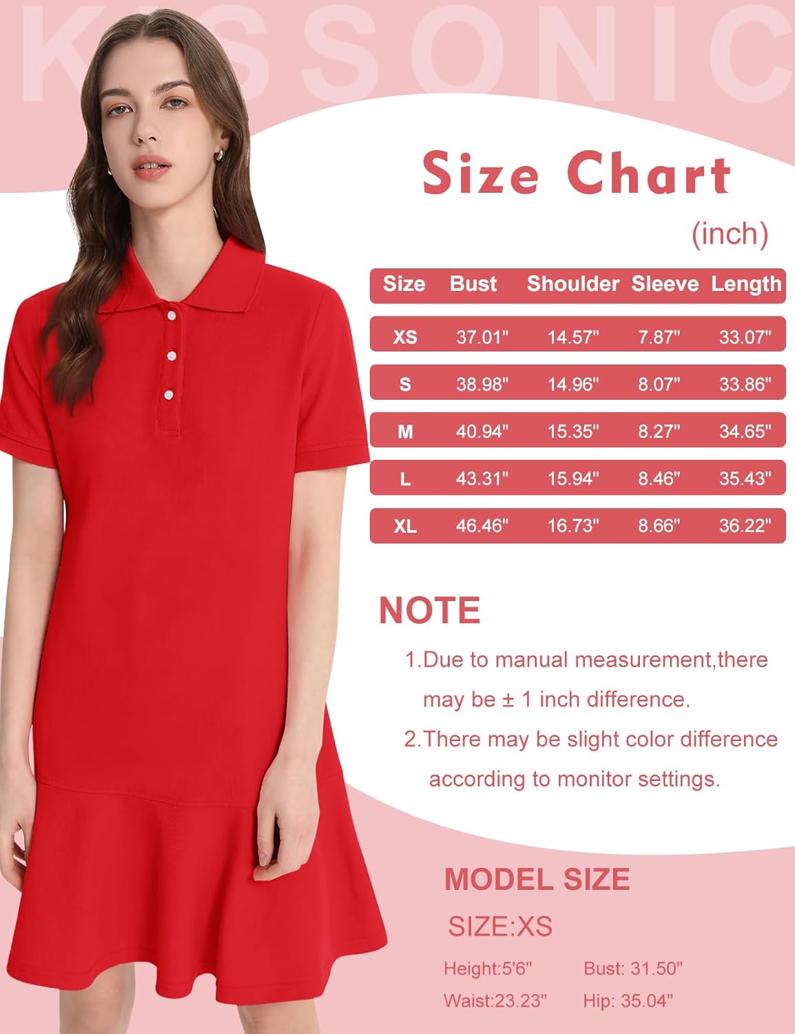 Kissonic Women's Polo Dress Short Sleeve V Neck Ruffle Hem Casual Summer Golf Tennis Mini Shirt Dresses - Image 6