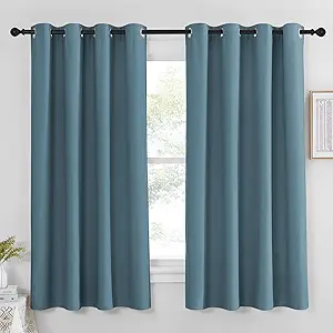 NICETOWN Blackout Curtain Panel 63 inch Long for Window - Thermal Insulated Solid Grommet Blackout Drape for Bedroom Living Room Kitchen (Single Panel, 52W x 63L, Smoky Blue)