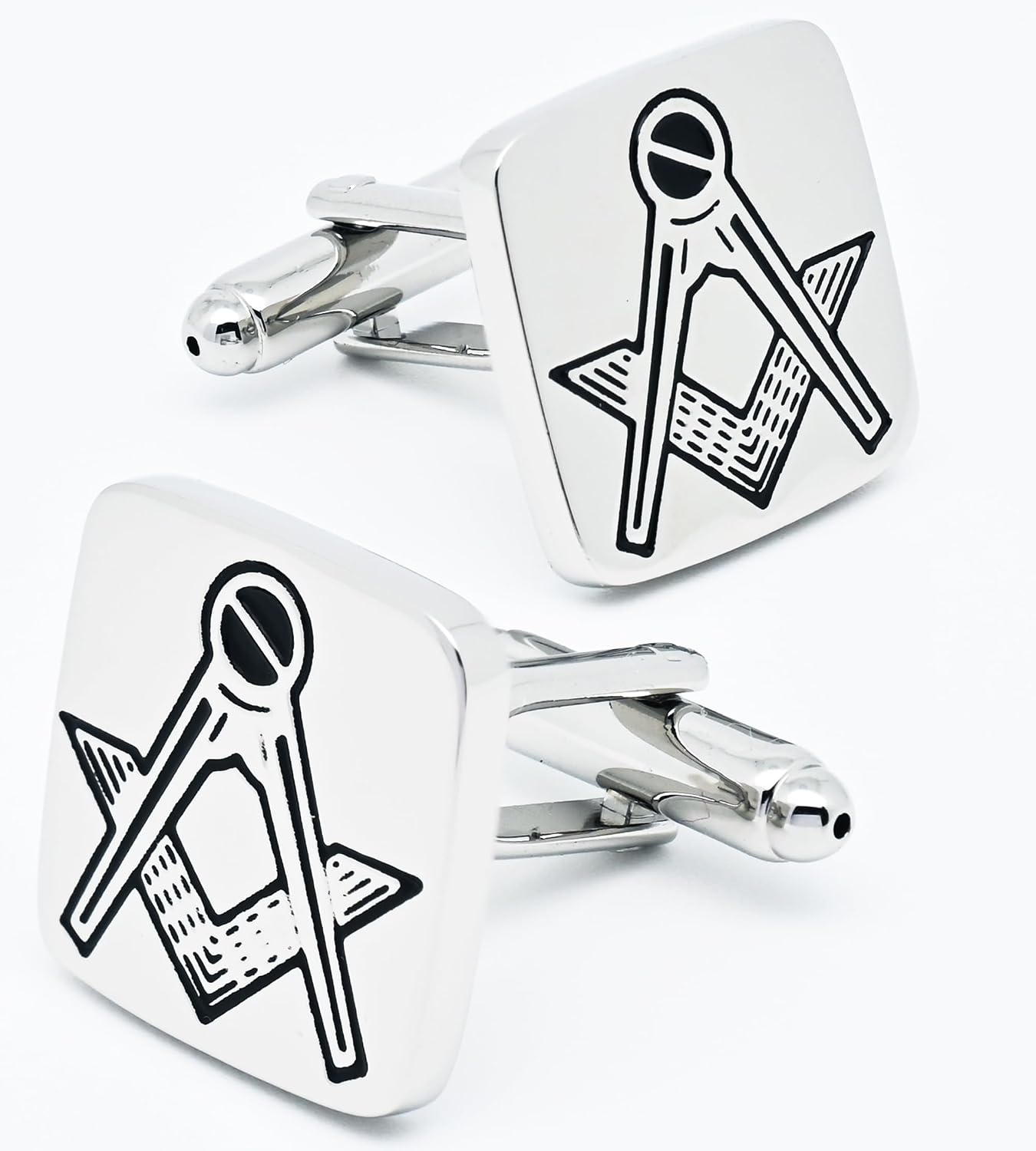 Freemason Masonic Silver Cufflinks for Men French Shirt In Gift Case | Classic Square Shape, Easy to Put On Freemasonry Men's Cuff Links Jewelry for Wedding Party Anniversary Formal Events Dress