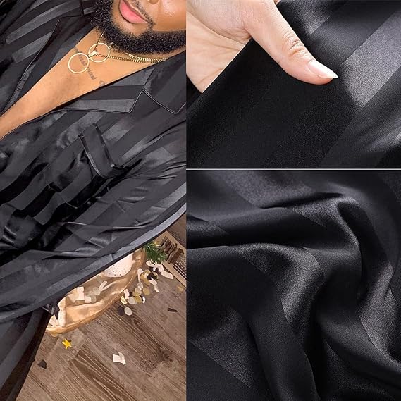 Lonxu Pajamas Set Mens Silk Satin Pajamas Long Sleeve Loungewear Two-Piece Sleepwear Button-Down Pj Set S-XL