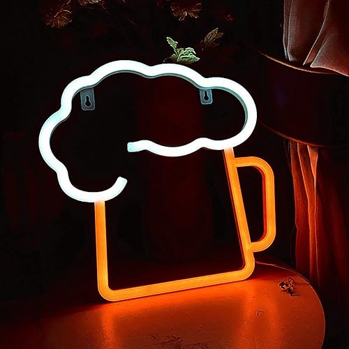 Letreros de cerveza de neón, funcionan con pilas y alimentadas por USB, decoración de pared para el hogar, decoración de cerveza amarilla y blanca