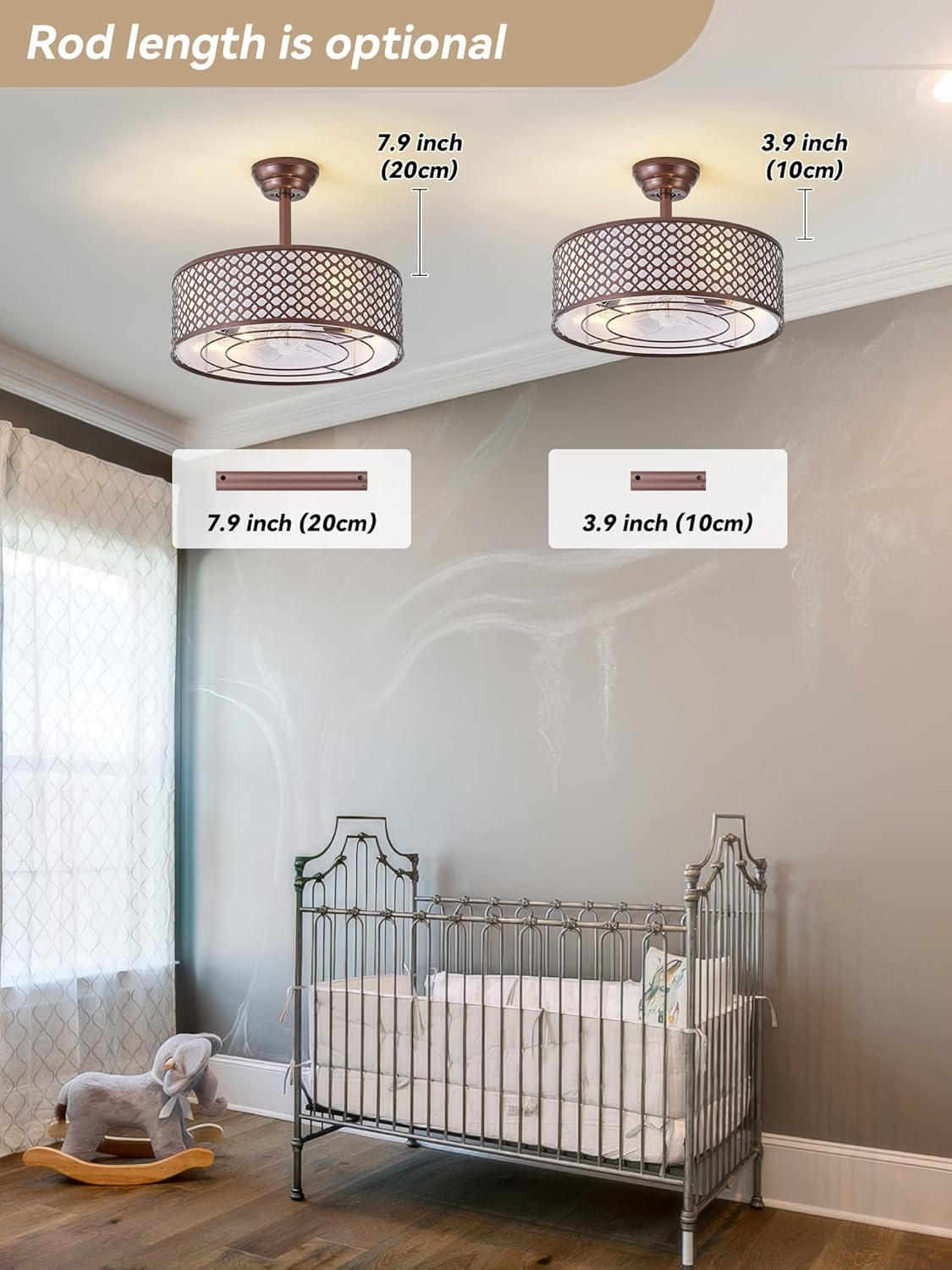 Brown Fandelier Ceiling Fan with Light, 20" Caged Boho Ceiling Fans with Lights and Remote, Mid Century with 6 Speeds for Bedroom, Living Room, Nursery