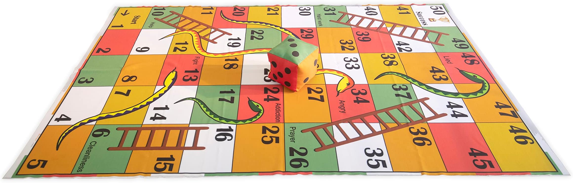 Adult Giant Outdoor Snakes & Ladders Lifesize Floor Game Mat With Jumbo Dice|Jumbo Play Floor Games|5 X 7 Feet