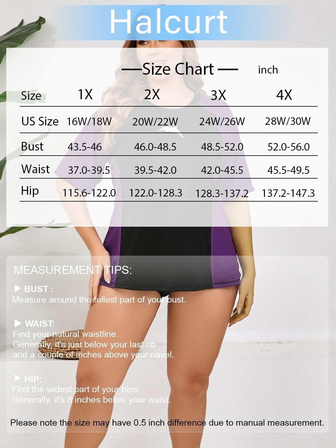 Halcurt Women's Plus Size Short Sleeve Rash Guard Swim Shirt with Built in Bra UPF50+ Lightweigt Swimsuit Top - Image 6