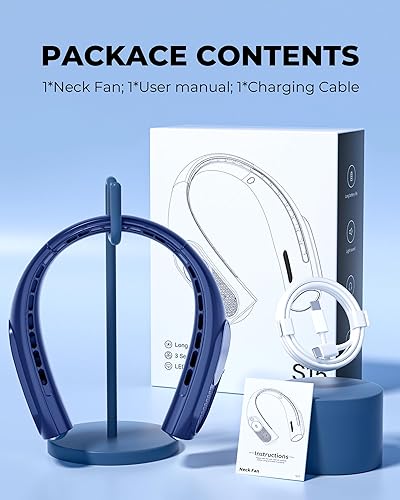 Miniatura 7 de Ventiladores de cuello portátiles que soplan aire frío, ventilador de cuello sin aspas, ventilador personal recargable de 360, 3 velocidades,