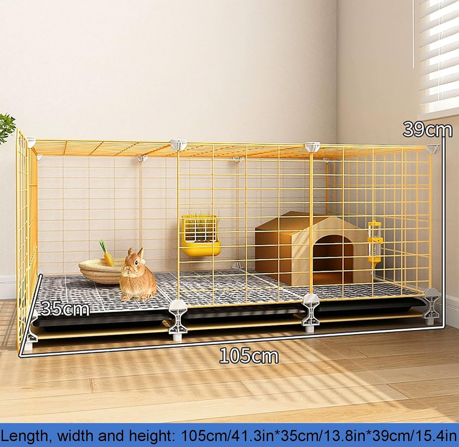 Small Animal Cage, Large Hamster Cage with 360° Universal Wheels, Metal and PP Material, Guinea Pig Cage Wire Mesh Villa,(105 * 35 * 39cm)