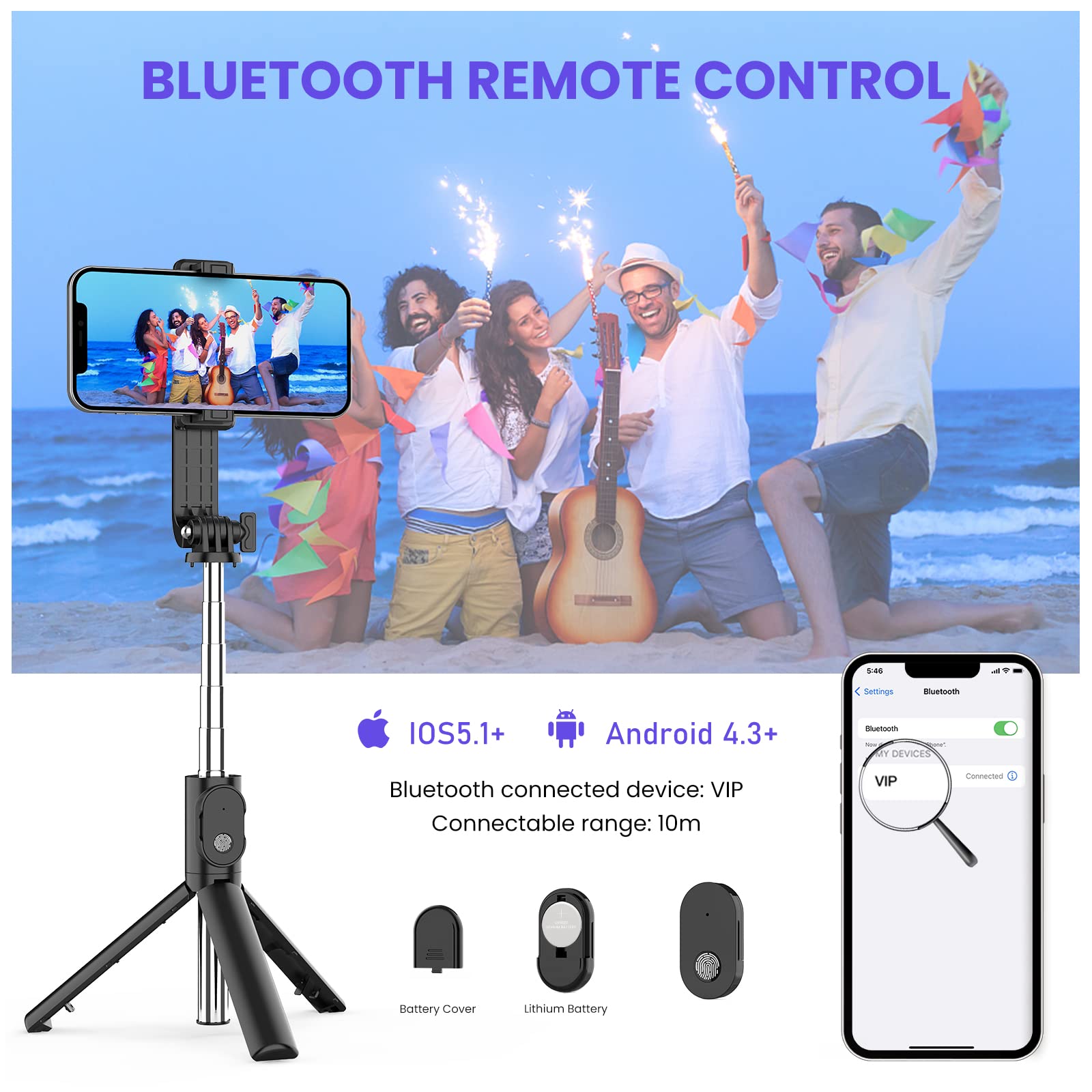 Trépied Selfie Stick Avec Suivi Facial IA 360° Et Télécommande - Extensible à 1,76 M, Bluetooth 5.4, Pour Smartphone Et GoPro - 5