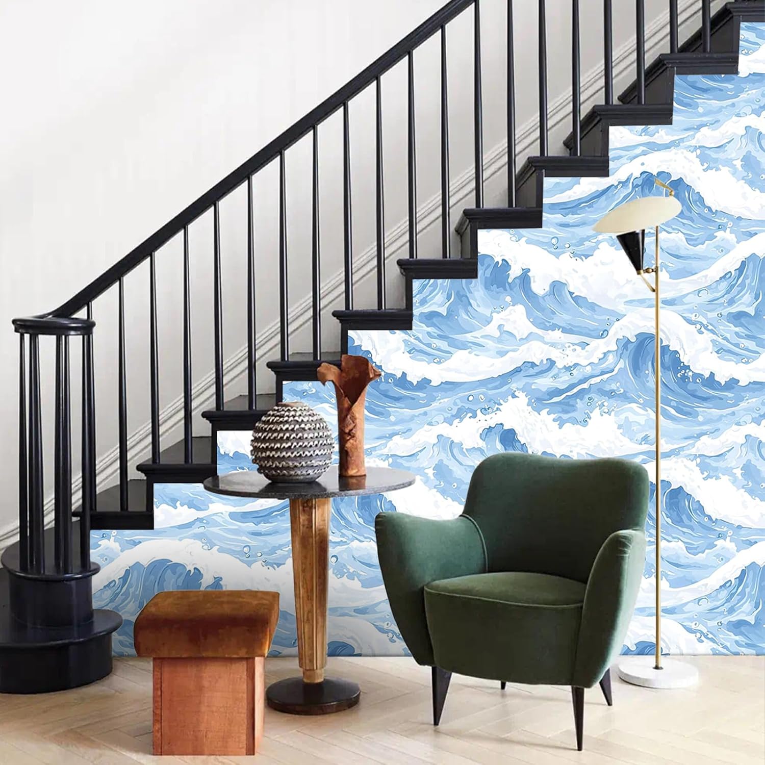 Sea Waves Wallpaper Self Adhesive Peel and Stick Watercolor Vivid Contact Paper Removable Waterproof for Bedroom Renter Friendly (A1, 17.71"x118.1", Cartoon)