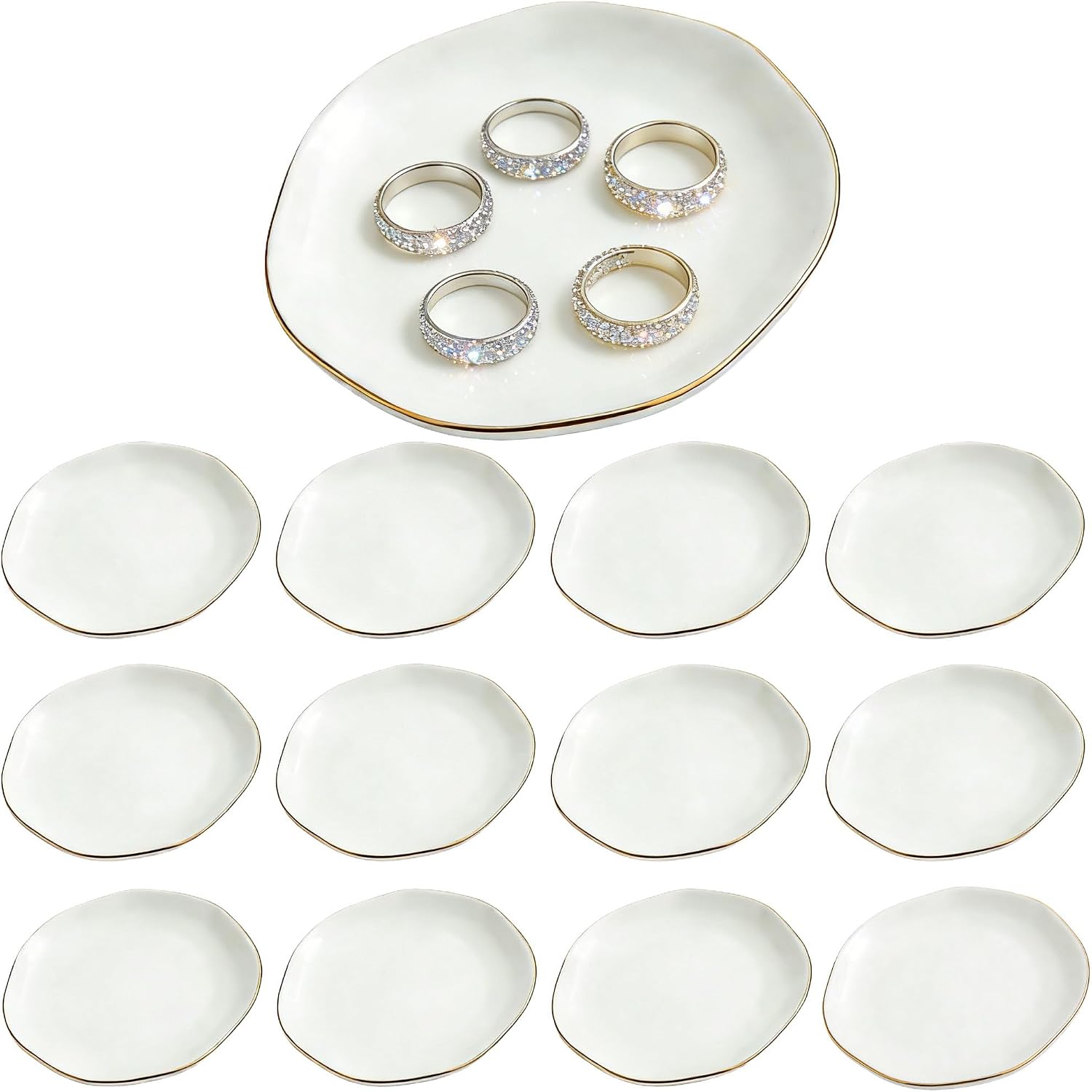 12 Pcs Ceramic Jewelry Tray, 4.5 in Ring Dish Trinket Tray Key Bowl Decorative Dish Soy Tray for Women Bridal Shower Wedding Birthday Gifts