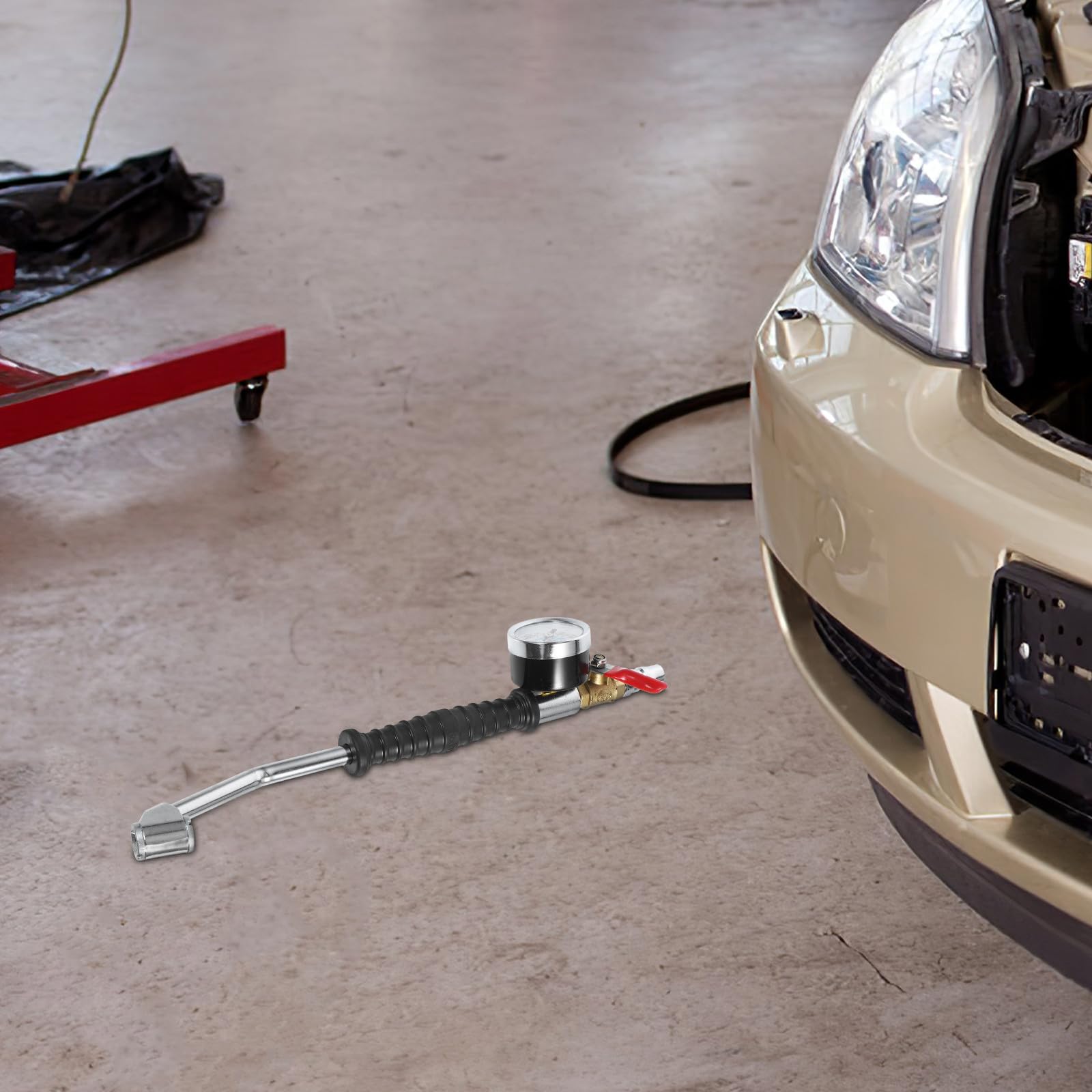 Manometro Pressione Pneumatici Portatile in Ferro Multi-Funzionale per Controllo Pressione Gomme Auto e Veicoli Pesanti Attacco Rapido e Leva Ergonomica