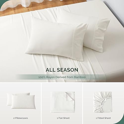 Miniatura 6 de GOKOTTA Sábanas de bambú de lujo con correas elásticas en las esquinas, bolsillo extra profundo de 24 pulgadas, enfriamiento para personas que