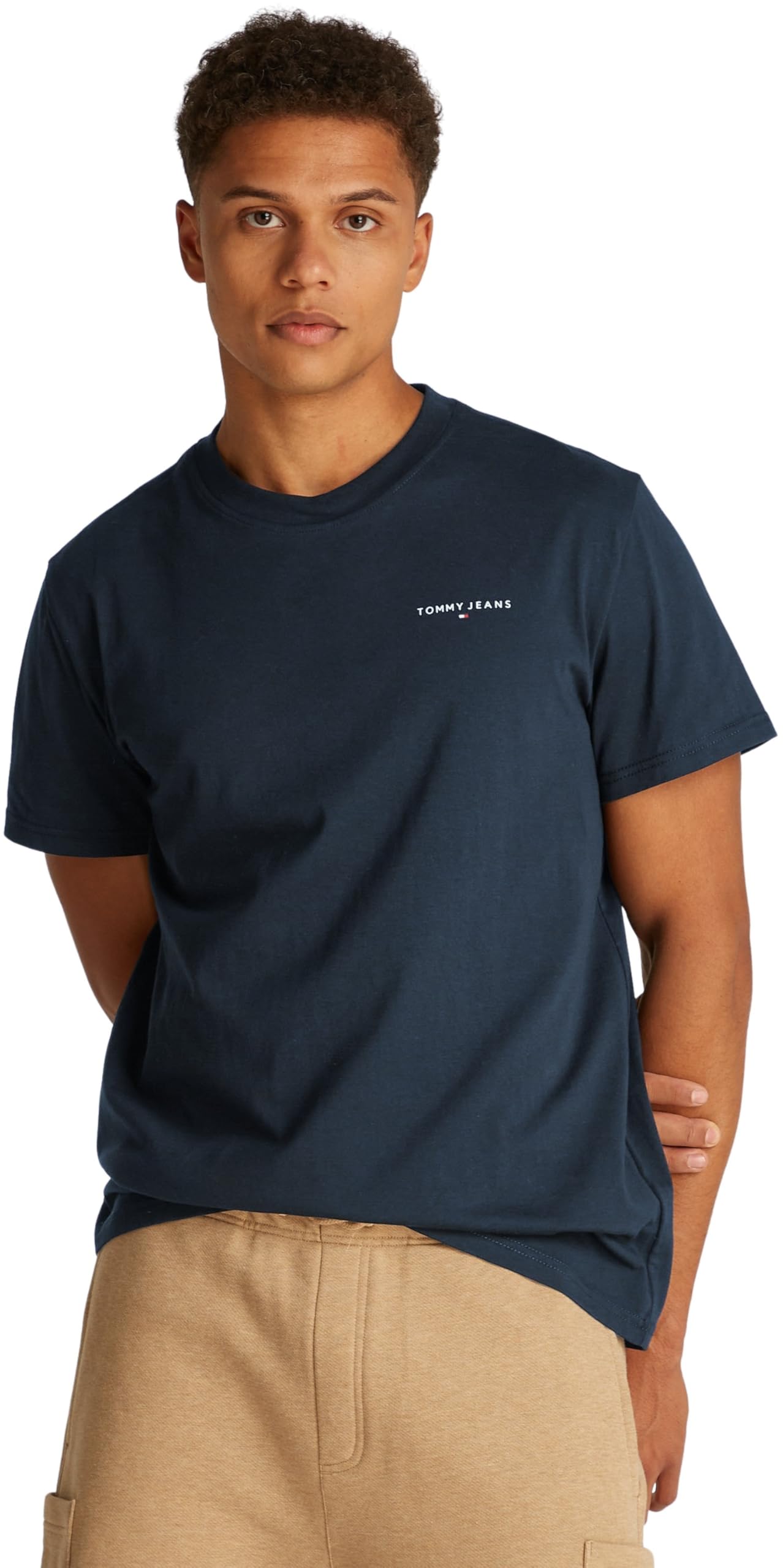 Tommy Jeans Men's TJM Slim Linear Chest Tee Ext Dm0Dm21188 S/S T-Shirt, Black (Black), XL