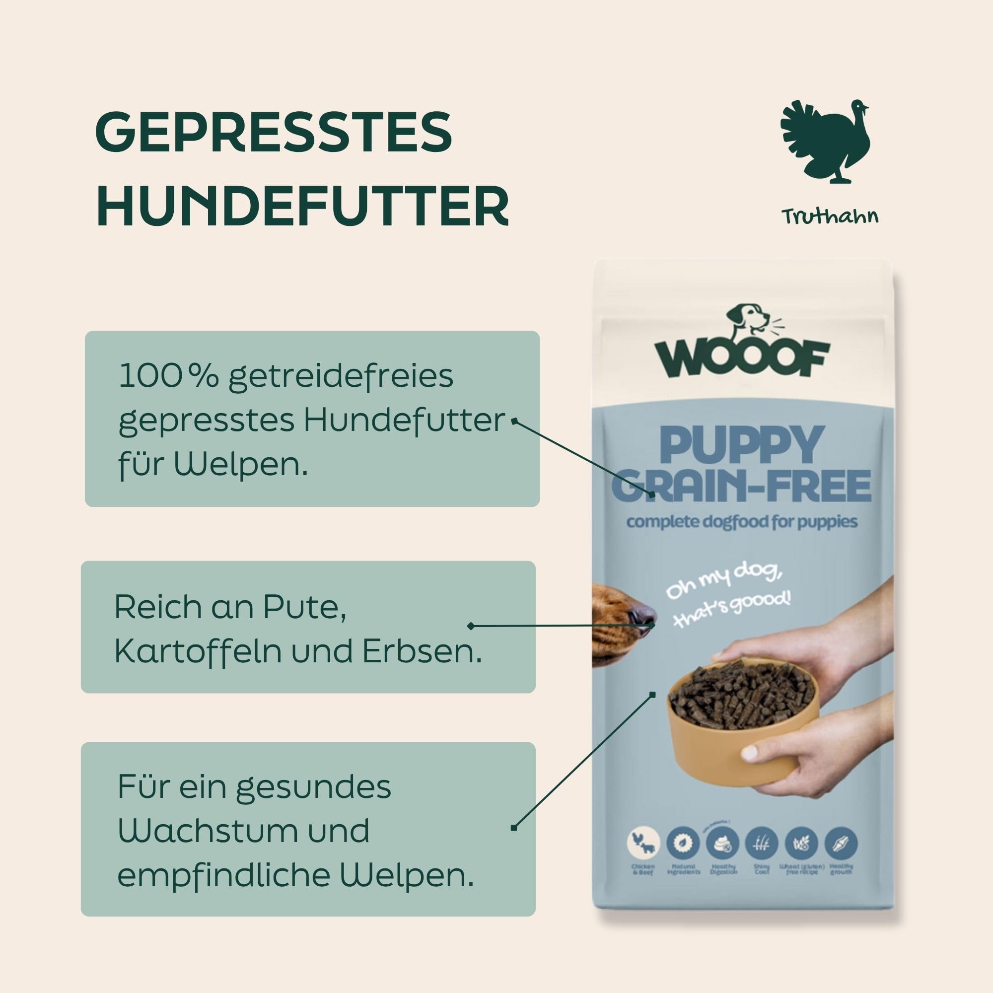 Welpenfutter getreidefrei – Trockenfutter mit Pute & Lachsöl, für Junior Hunde Aller Rassen, sensitiv & gut verdaulich, ohne Getreide, 18 kg