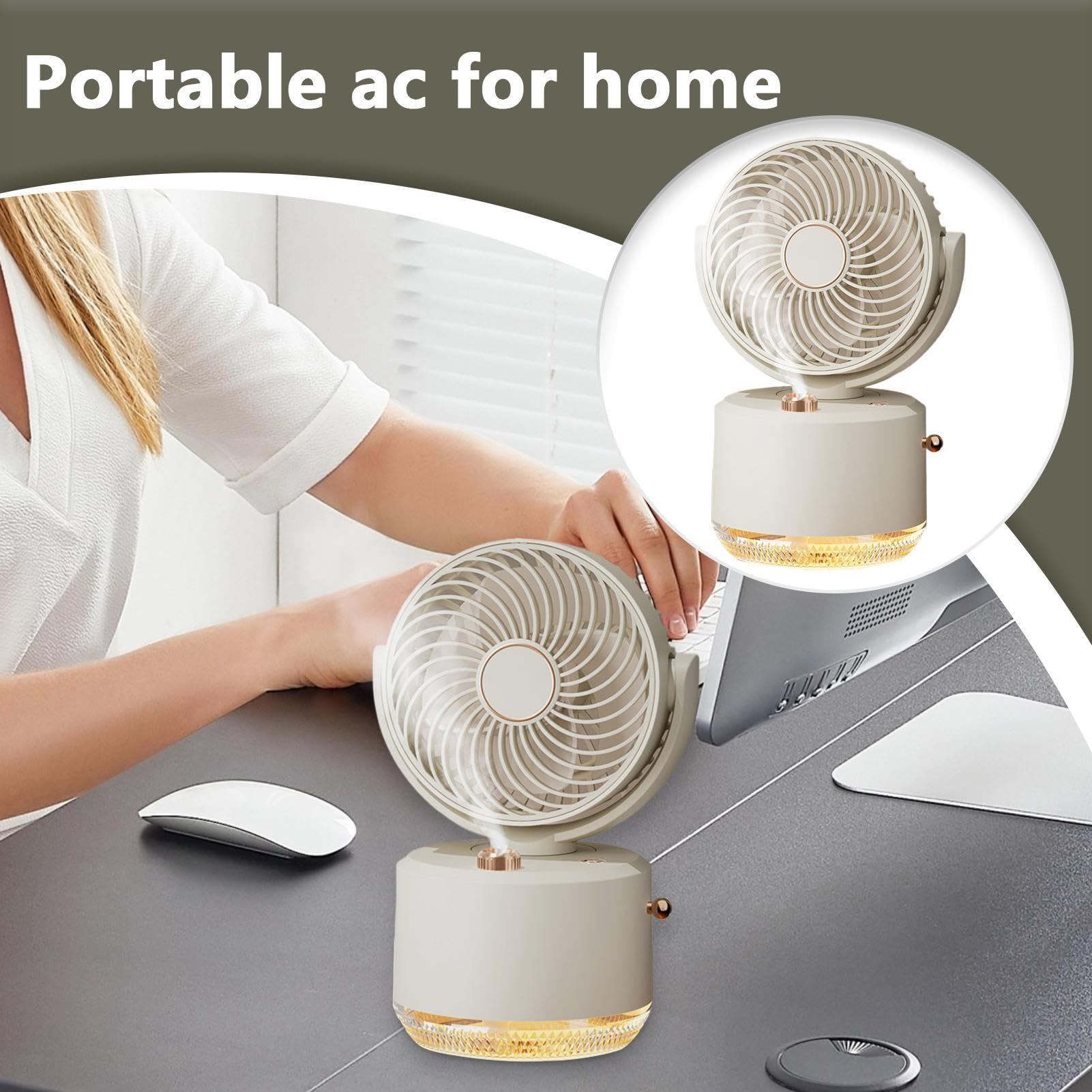 Fog - Ventilateur de brume - Batterie rechargeable - Léger et multifonction - Pour les voyages - Ventilateur portable - Ventilateur portable - Lampe de ventilateur à batterie rechargeable
