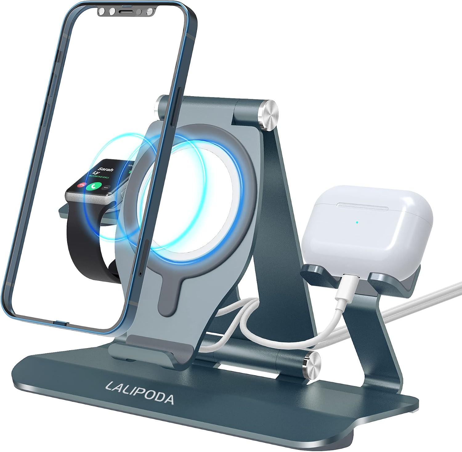 3 in 1 Charging Stand for Magsafe Charger Apple Watch, Aluminum Charger Stand Dock for iWatch Series SE/6/5/4/3/2/1, AirPods and iPhone 13/13 Mini (MagSafe Charger Not Included)