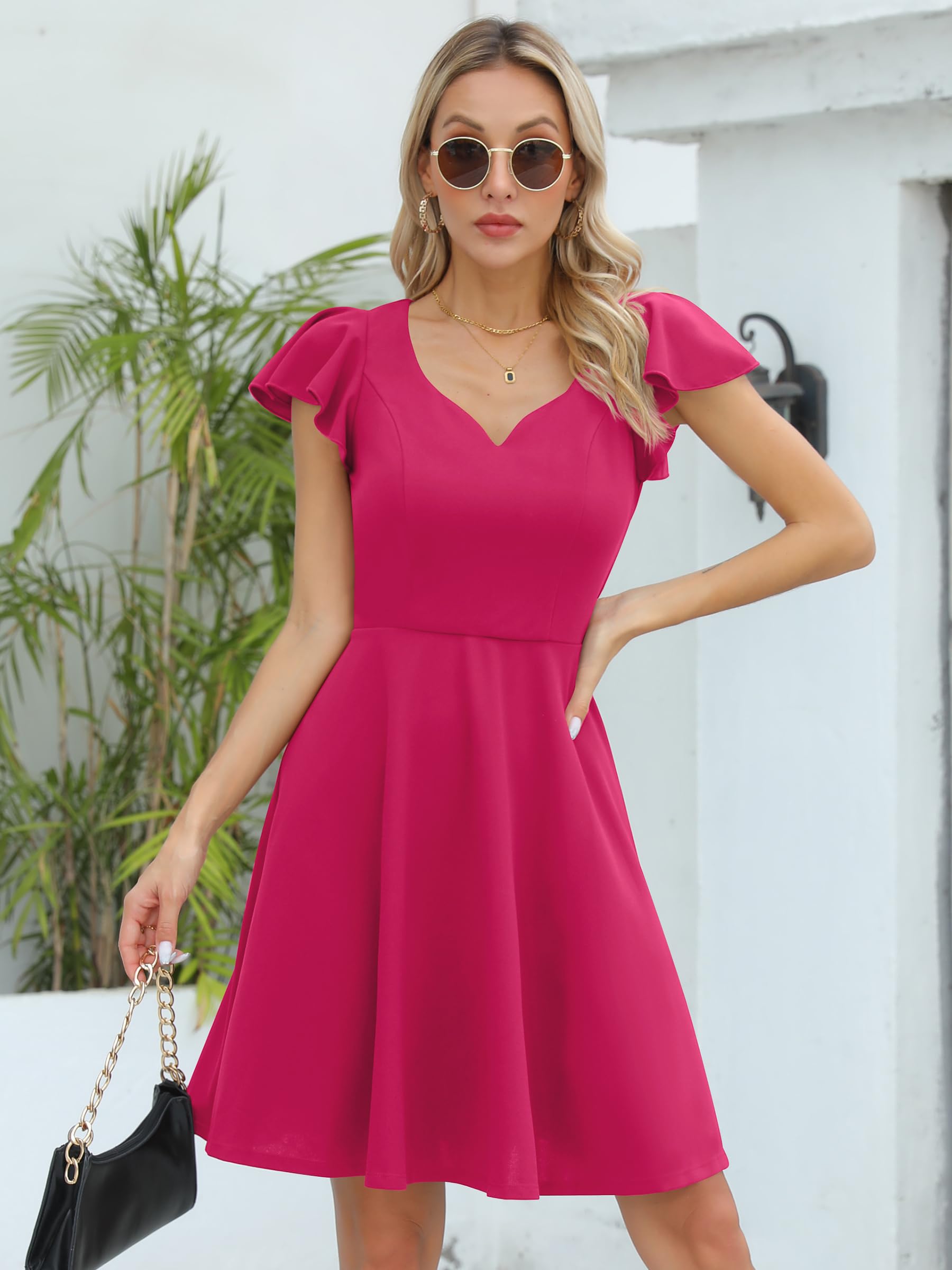 Missufe Damen Cocktailkleid Elegant Vintage Minikleid Kurz A-Linie Herzausschnitt Kleider