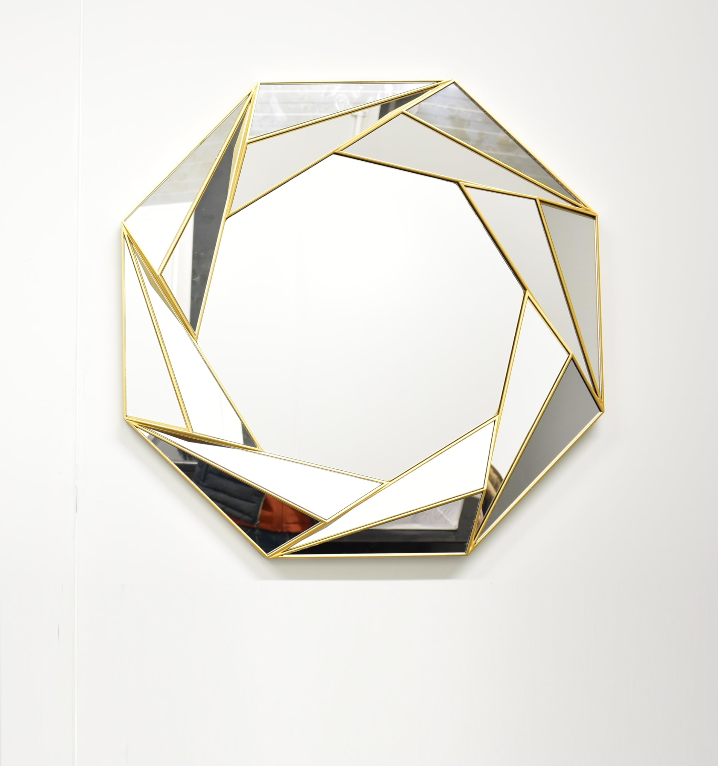 Biznest Gold Large Round Octagonal Wall Mirror 66Cm Wall Hanging Ornament Home Décor Bedroom Living Room Best For Gift