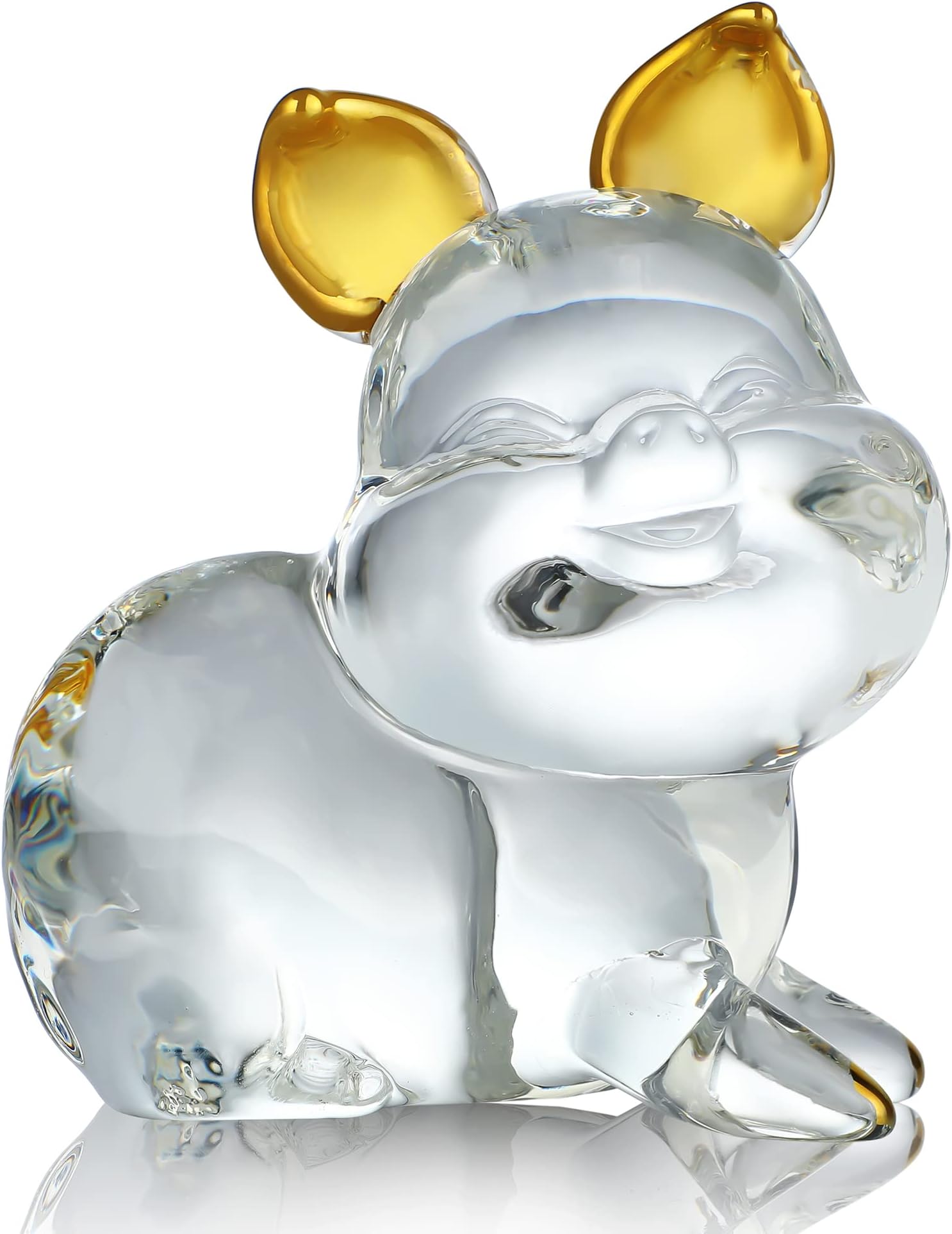 YU FENG 3.3inch Crystal Smiling Pig Collectible Figurines Glass Art Animal Pig Pet Miniature House Decoration Zodiac Crafts Cute Paperweight Ornaments Kids Gifts