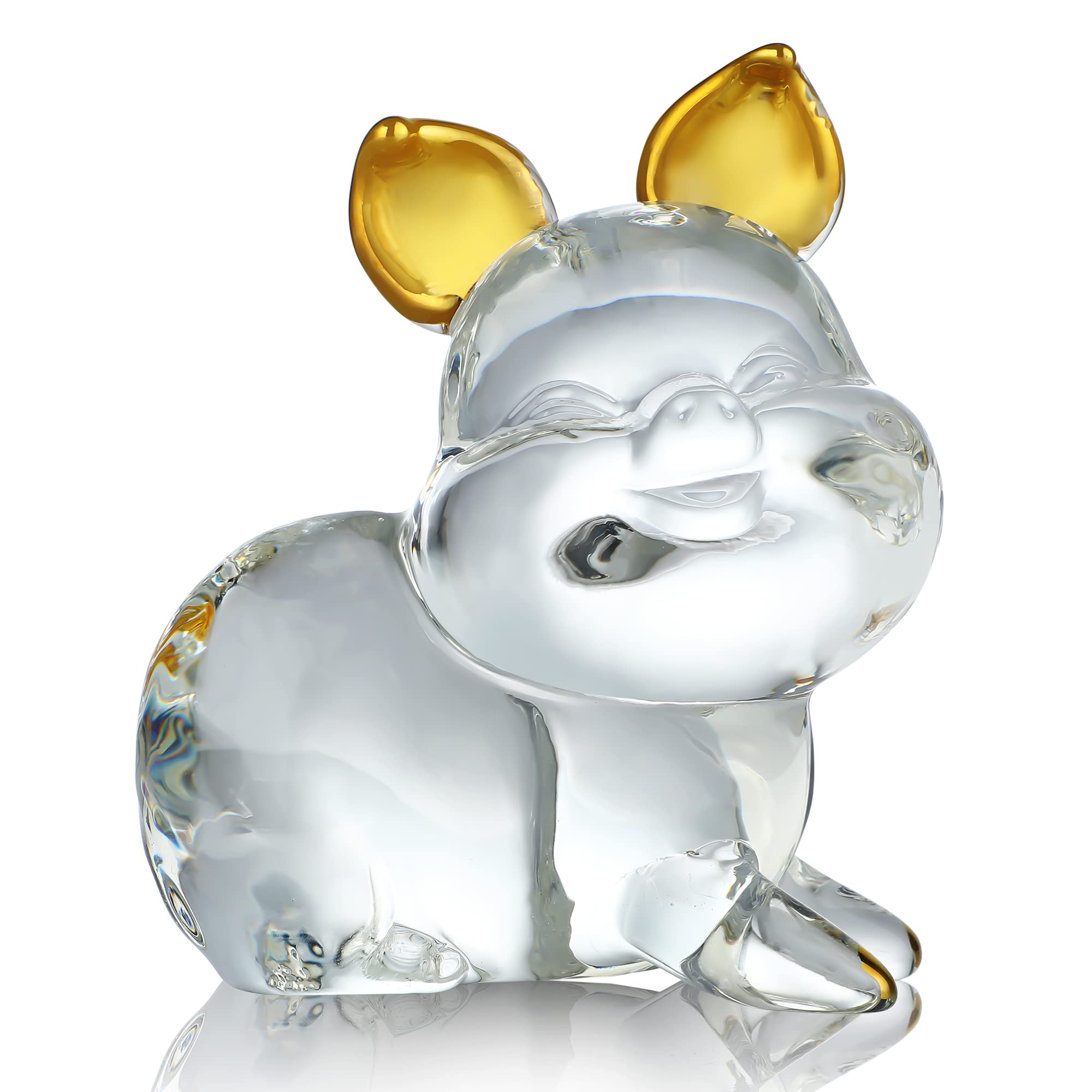 YU FENG 3.3inch Crystal Smiling Pig Collectible Figurines Glass Art Animal Pig Pet Miniature House Decoration Zodiac Crafts Cute Paperweight Ornaments Kids Gifts