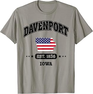 Davenport Iowa IA Throwback USA Flag T-Shirt