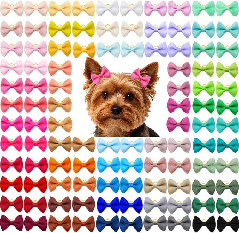 Laços para Pelos de Cães Pequenos Mruq pet com Elásticos, 100 Unidades