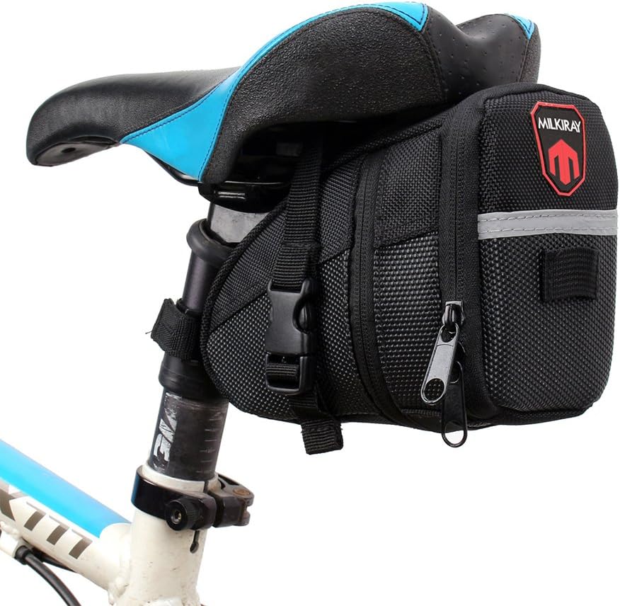 MILKIRAY Outdoor Bike Seat Pack With Wedge-Shaped Design and Rear Light Loop Cycling Saddle Bag (black 2)