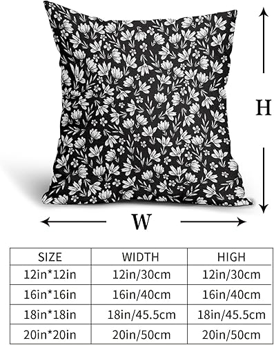 Miniatura 4 de Juego de 2 fundas de almohada florales en blanco y negro de 20 x 20 pulgadas con estampado de bloques de flores vintage, margaritas de algodón y