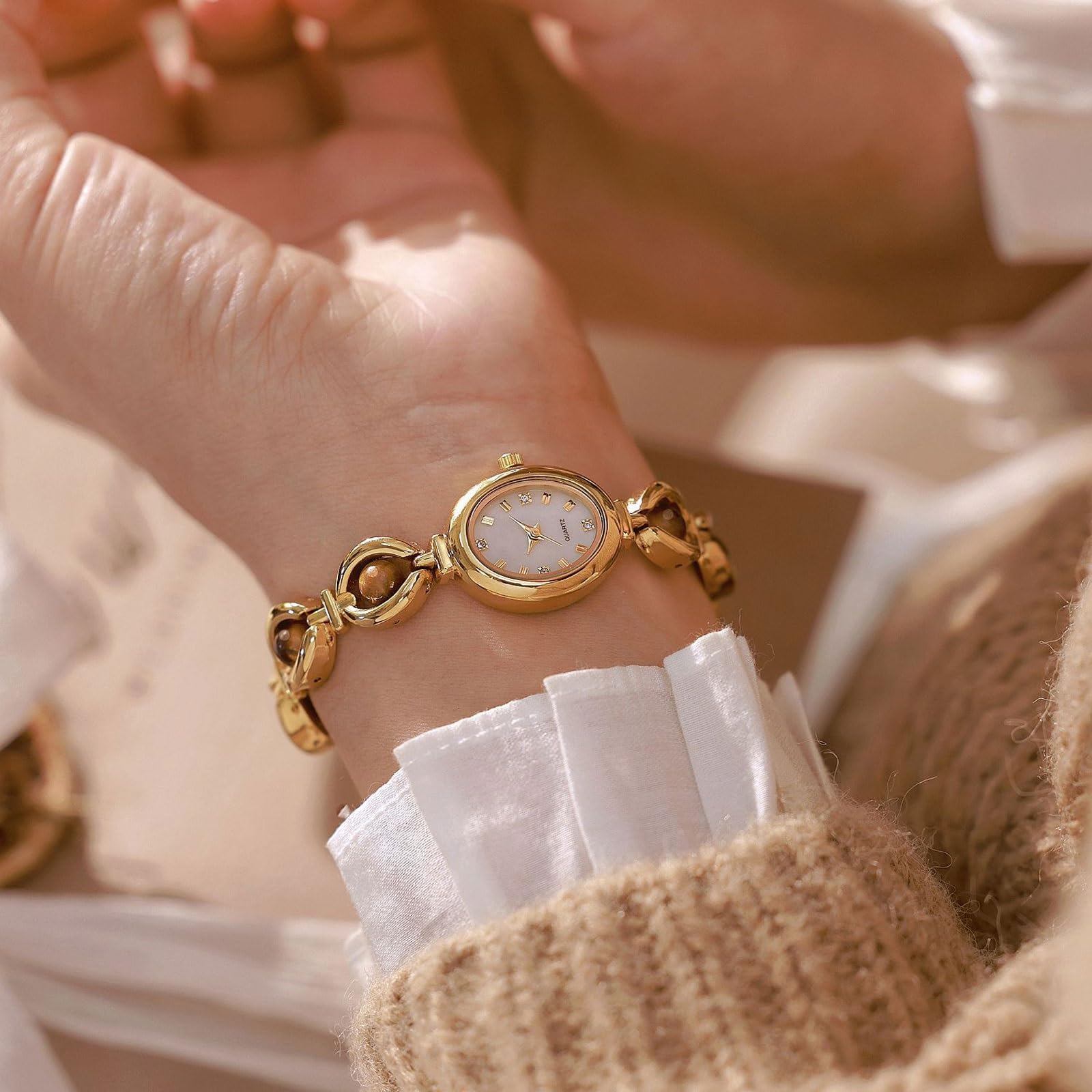 Elegante Reloj for Mujer con Esfera Ovalada y Piedra de Ojo de Tigre Natural, Reloj de Pulsera Vintage Resistente al Agua, un Regalo de Moda for Mujer. Reloj de Pulsera
