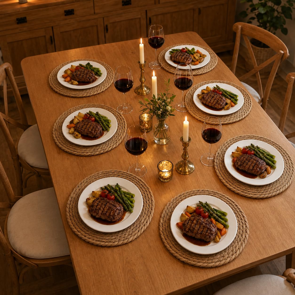 Set di 6 tovagliette rotonde in giacinto d'acqua intrecciato a mano, 30 cm, tovagliette in vimini naturale per tavolo da pranzo, cucina, matrimoni e fattoria, decorazione per la casa