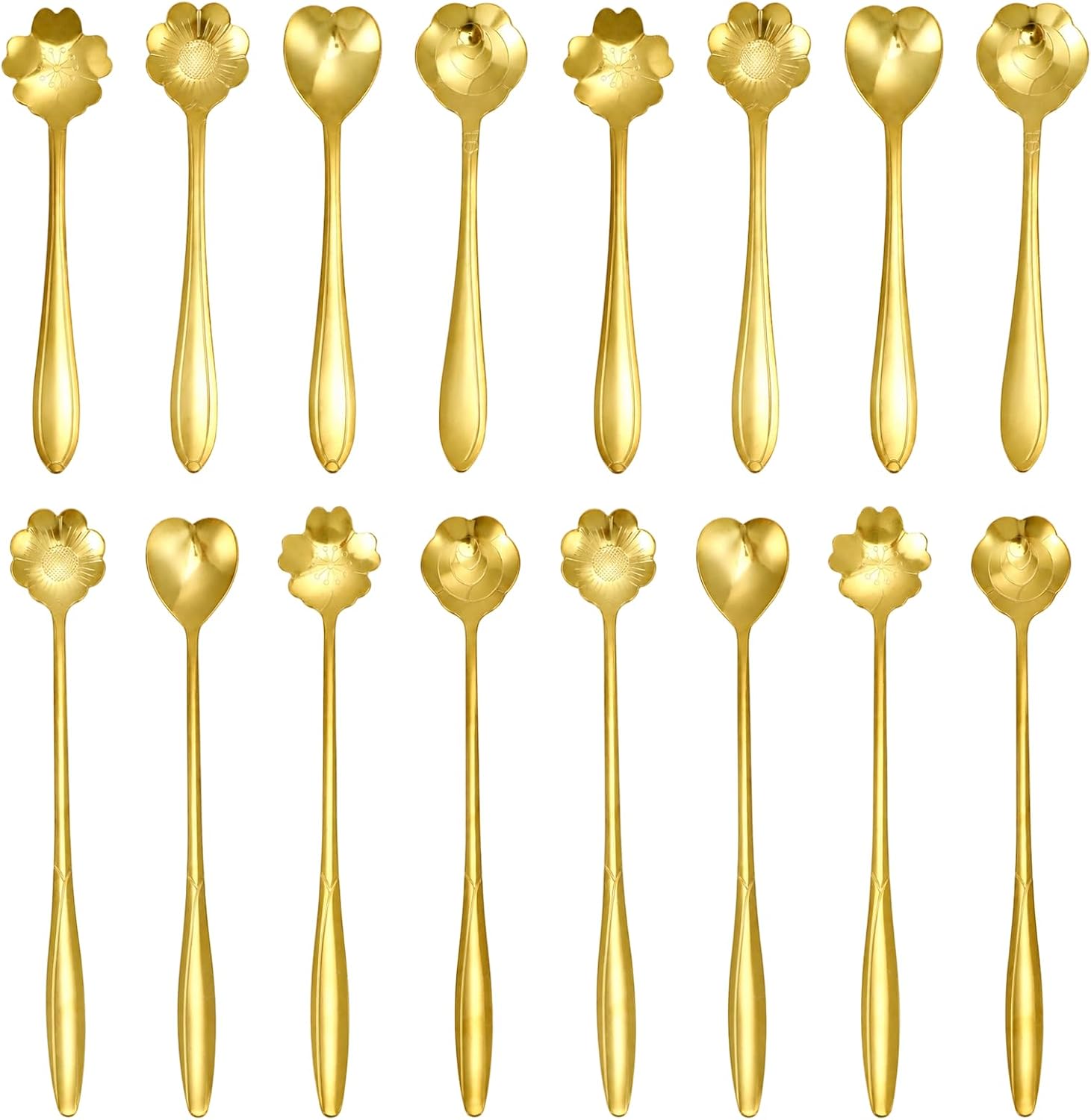 80pcs Gold Tea Spoons Set for Tea Party Decorations, Stainless Steel Tea Spoons for Tea Party, Long Handle & Short Handle Mixing Spoons for Coffee, Milkshake, Dessert, 7.05x1.1 Inch Each