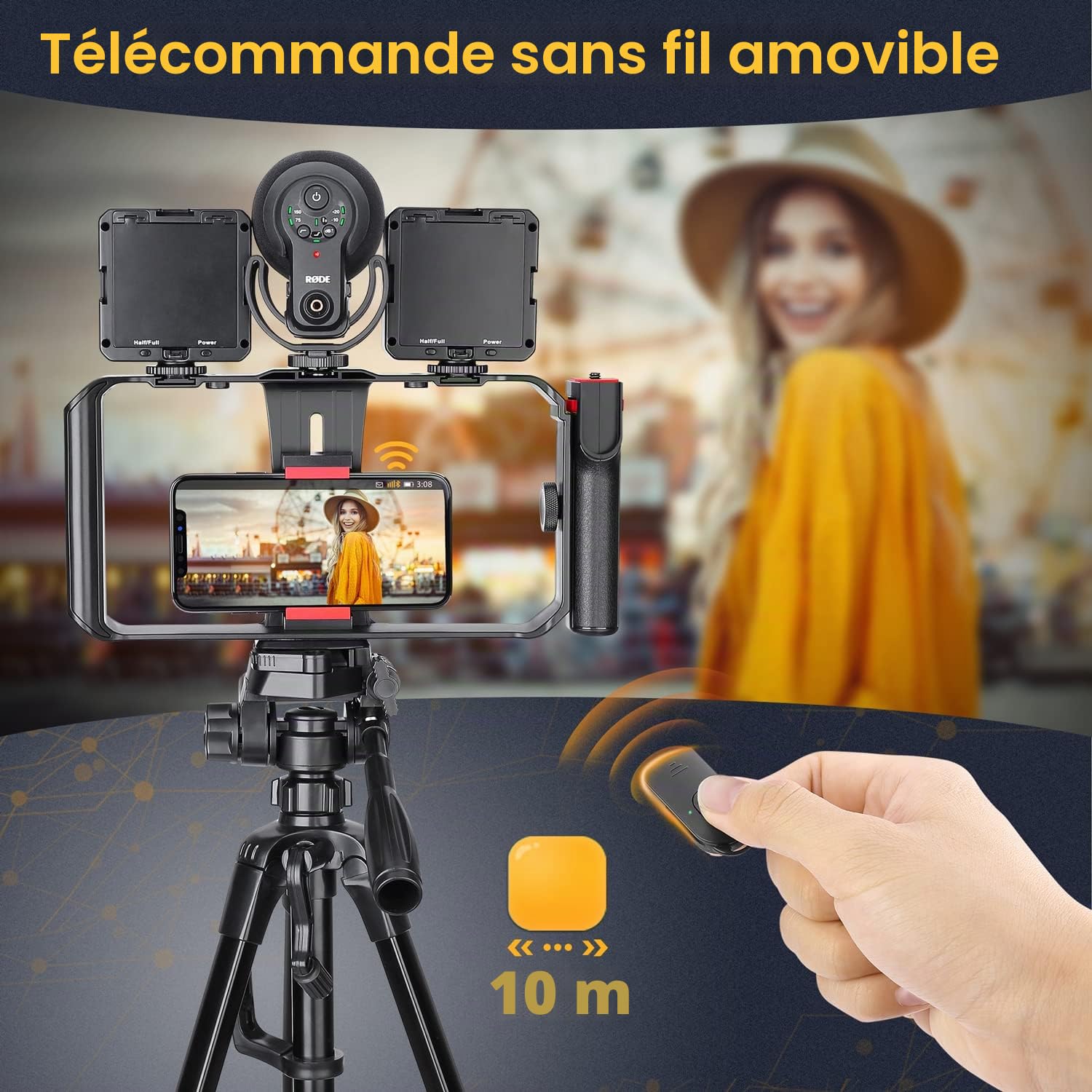 Zeadio Rig Vidéo pour Smartphone, Poignée Stabilisatrice avec Poignée Latérale Amovible,Cage d'Enregistrement Vidéo, Compatible avec Tous Les Smartphones, Vlogging, Réalisation et Streaming en Direct