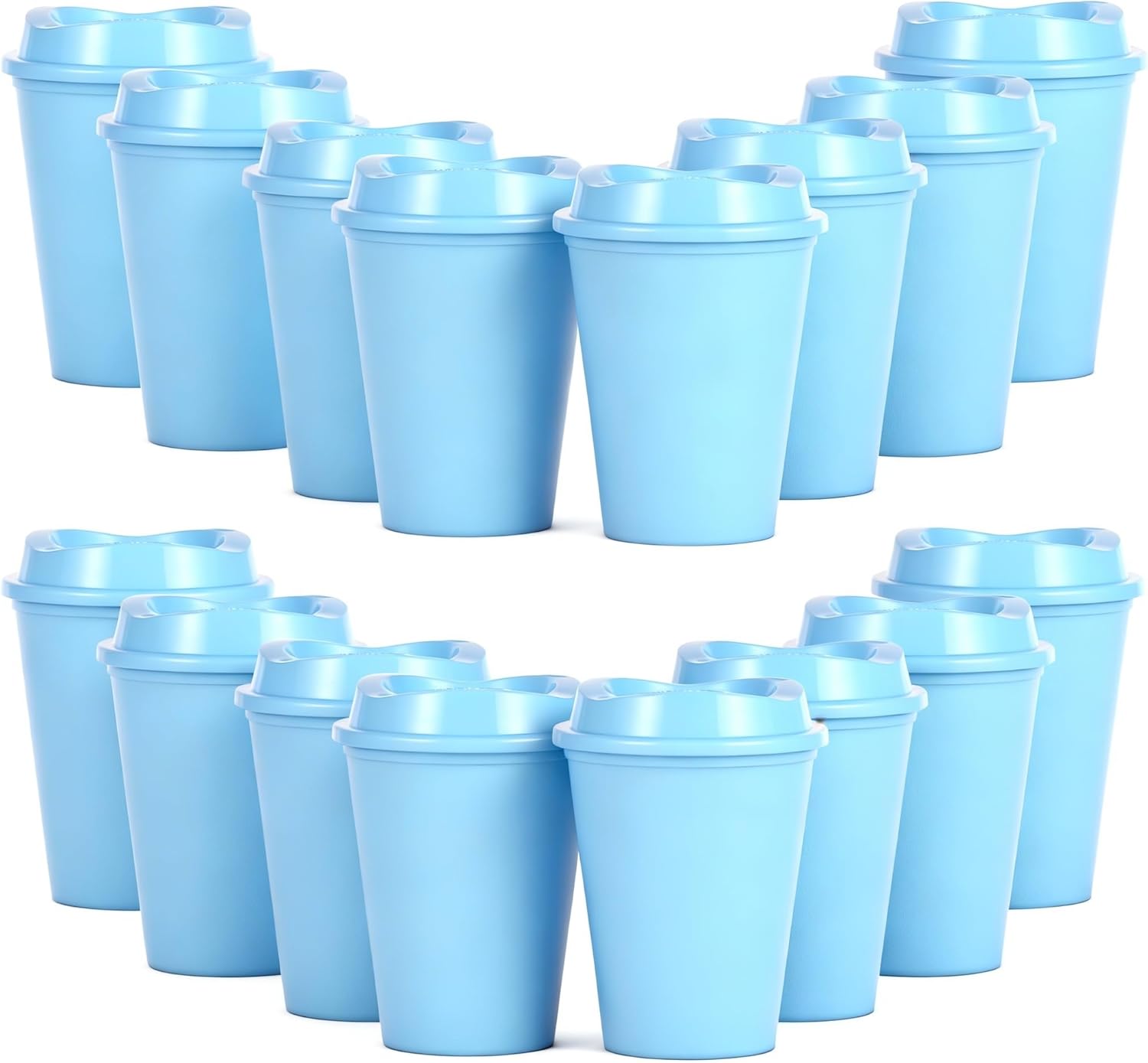 Alohastarttg Plastic Reusable Coffee Cups with Lids, 12oz Travel Tumbler, Hot & Cold, Microwave Safe, for Toddlers and On the Go, 16 Pack(16, Blue)