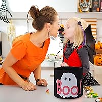 Vista 6 de DYSHAYEN Cesta de Halloween, bolsas de dulce o truco, reutilizable, cubo de dulces, bolsa de regalo para suministros de fiesta (fantasma A)