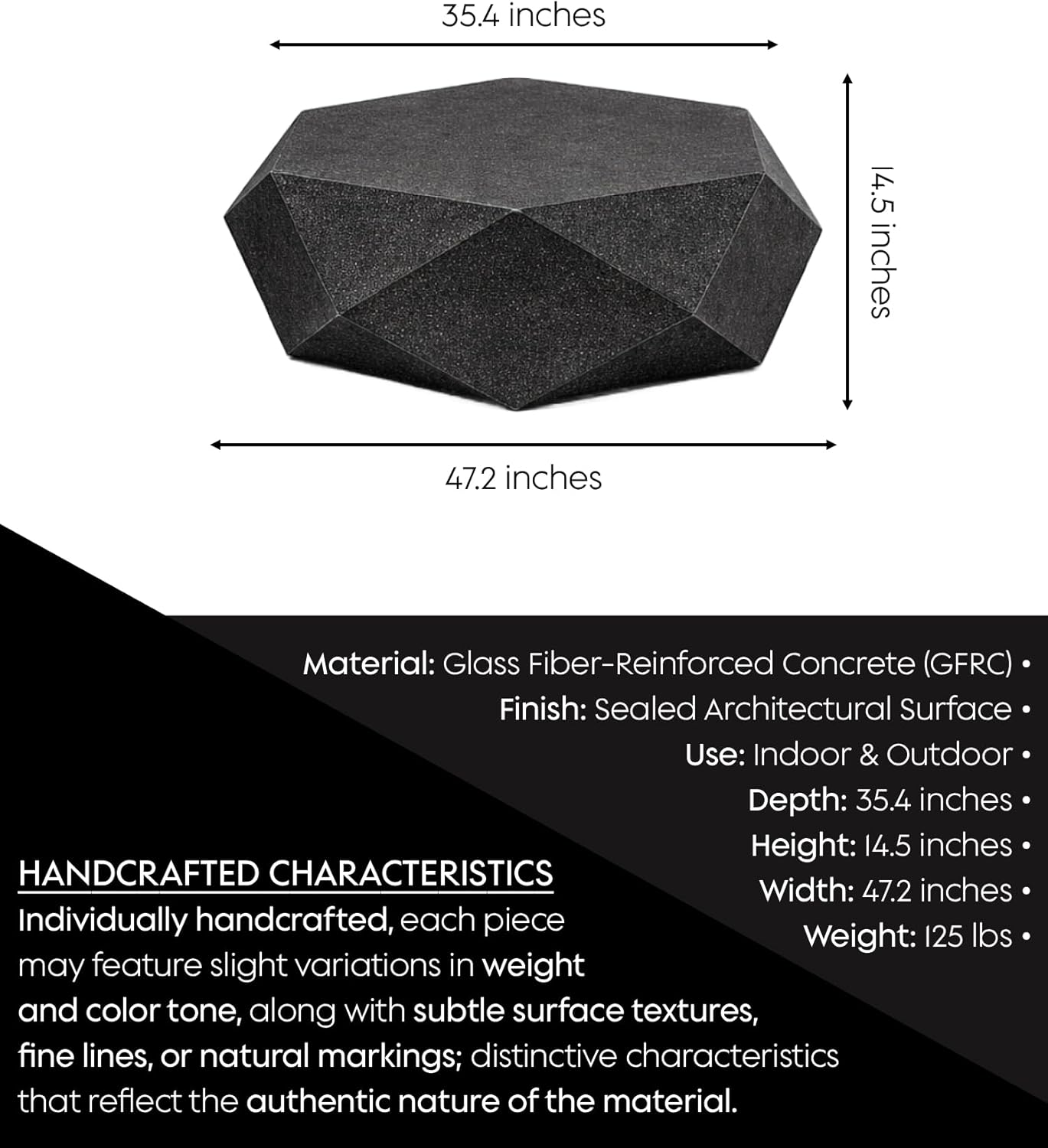 no.103 GFRC Concrete Coffee Table 35.4” - Handcrafted Round Modern Architectural Table, Weather Resistant, Indoor & Outdoor, 125 lbs Solid Cement Construction for Patio or Living Room
