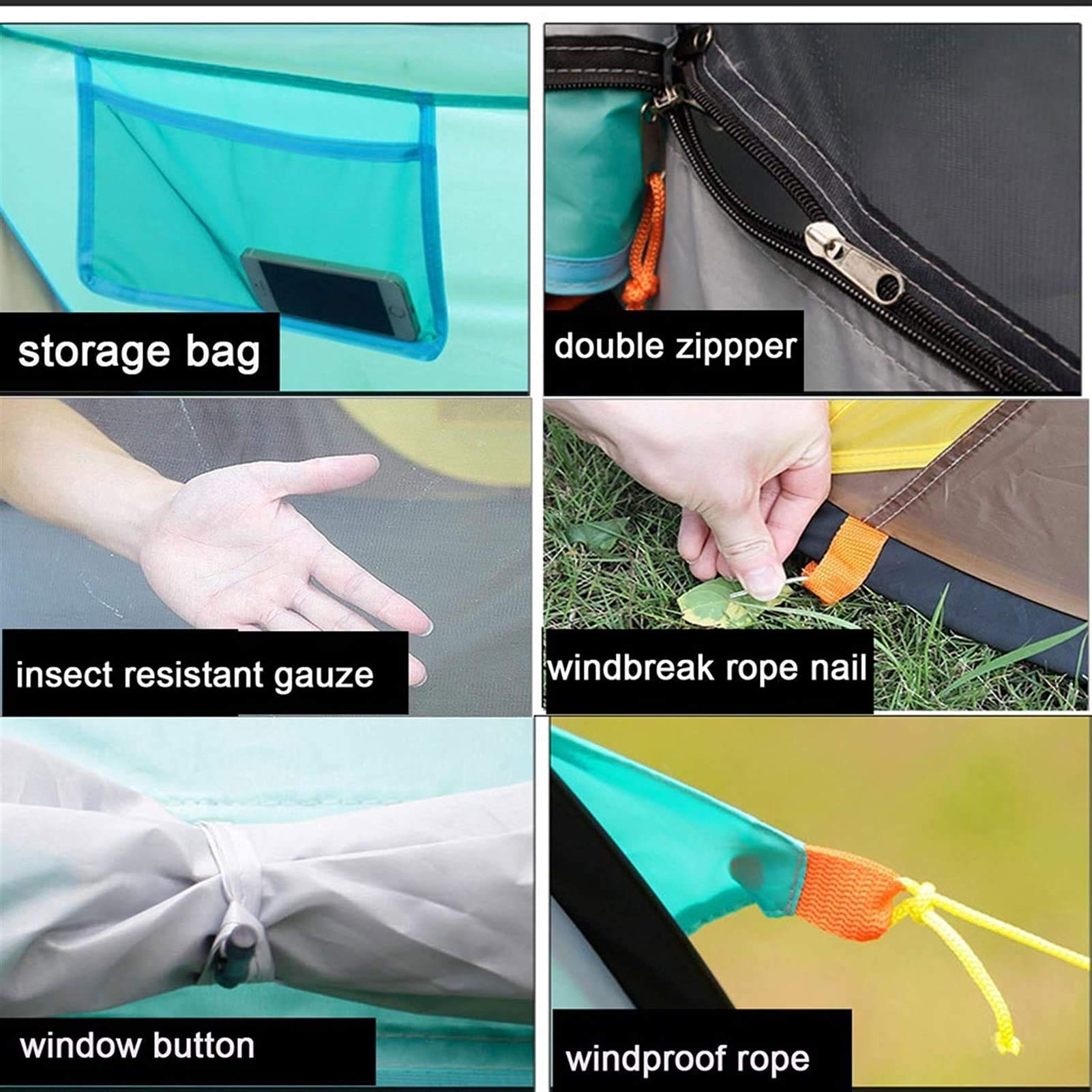 Tienda Automática Pop Up Cent Tent Outdoor Camping Tent 3-4 Personas Tienda portátil Tienda instantánea Impermeable a Prueba de Viento para Caminar al Aire Libre