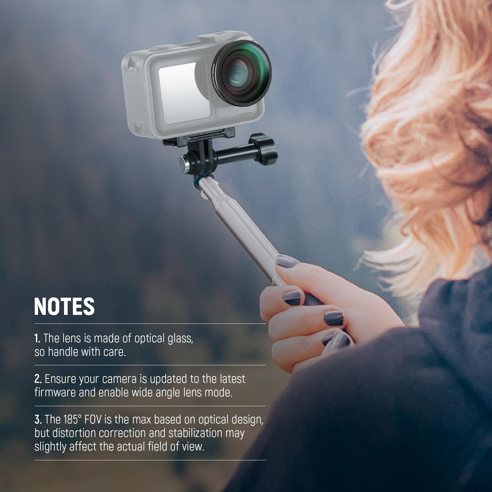 NEEWER Obiektyw OSMO Action FOV Boost, szeroki kąt 185° FOV kompatybilny z akcesoriami DJI OSMO Action 4/5 Pro, mocowanie gwintowane, obiektyw kamery akcji, FL-B30