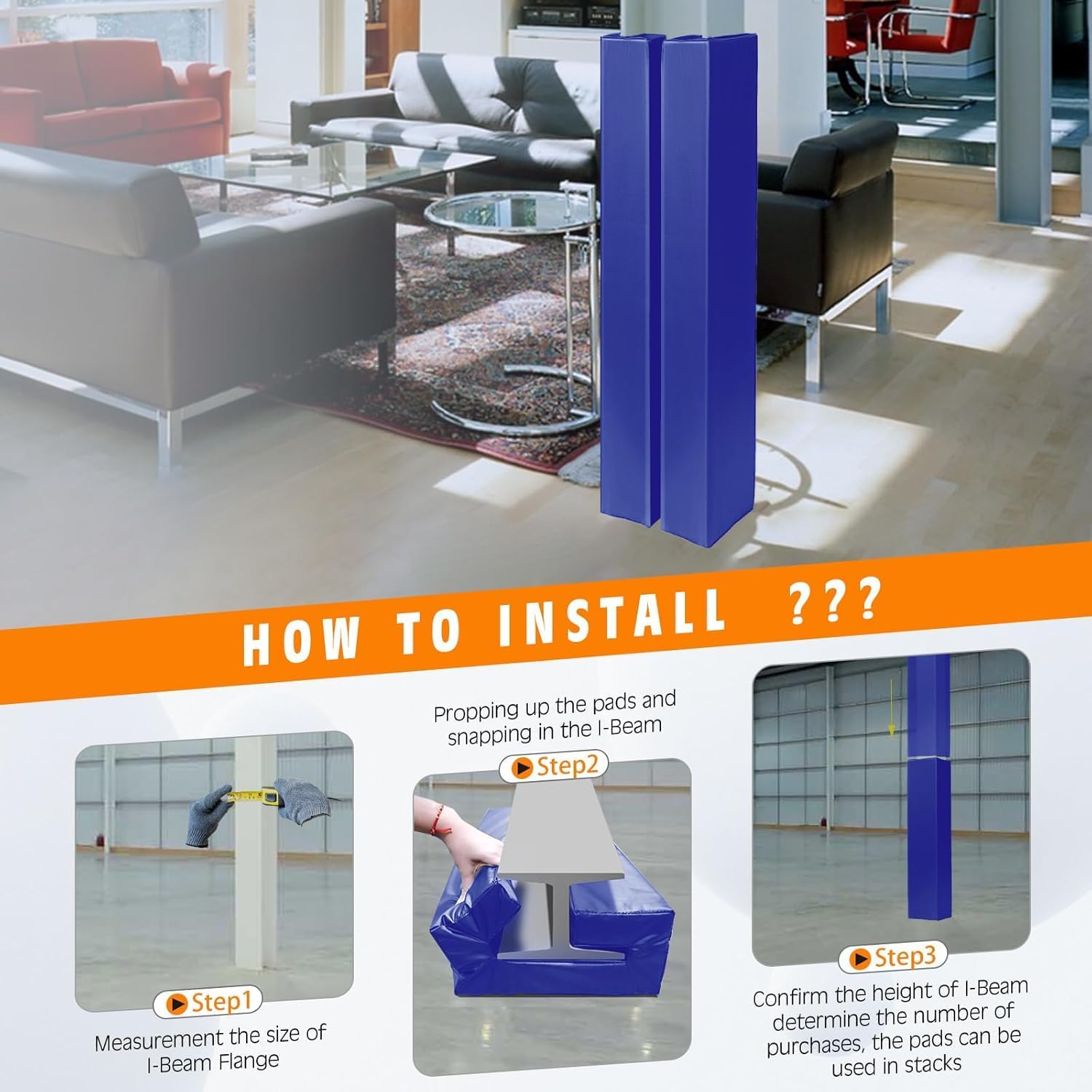 PROGOAL I Beam Flange Pad - 3FT High Heavy Duty Durable Laminated PVC Cloth 2 Inch Thick Foam Clad Closed Cell Foam Padding for 5/6/8/10/12 Inch Face I Beam Flange