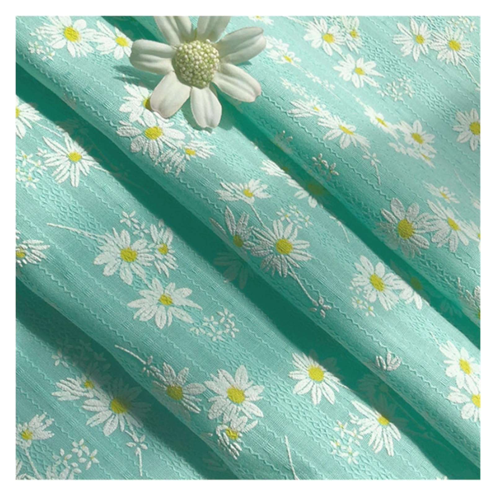 Tela de algodón bordada Material de tela de algodón Jacquard tejido con estampado de flores de Margarita de 3/5/10 yardas for vestido de costura, camisa, tela de bebé, blanco, azul, rosa, por yarda(1