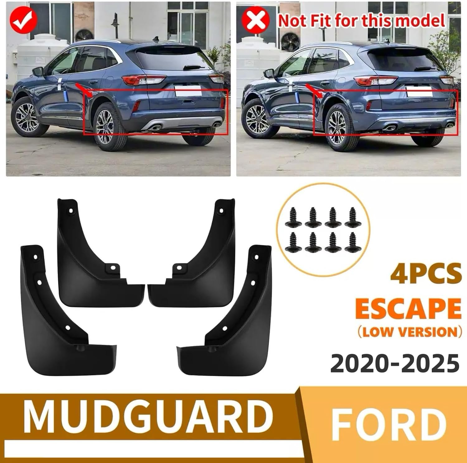 Mud Flaps Splash Guards for Ford Escape 2020-2025, Custom Fit All Weather Tire Protector, Exterior Accessories, Not Fit ST-Line