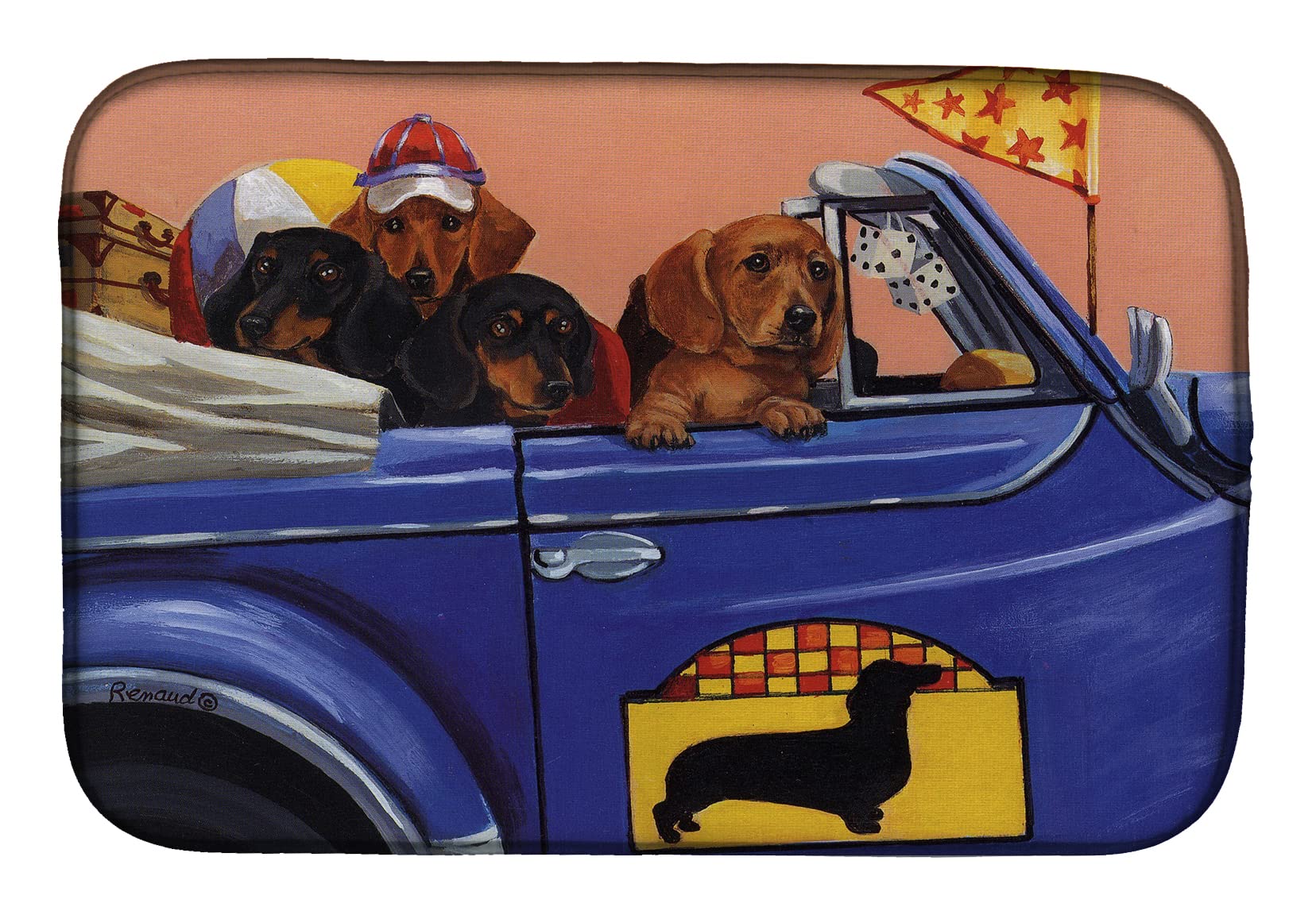 Tapete absorbente para secar platos con diseño de Dachshund multicolor para cocina de 14x21"