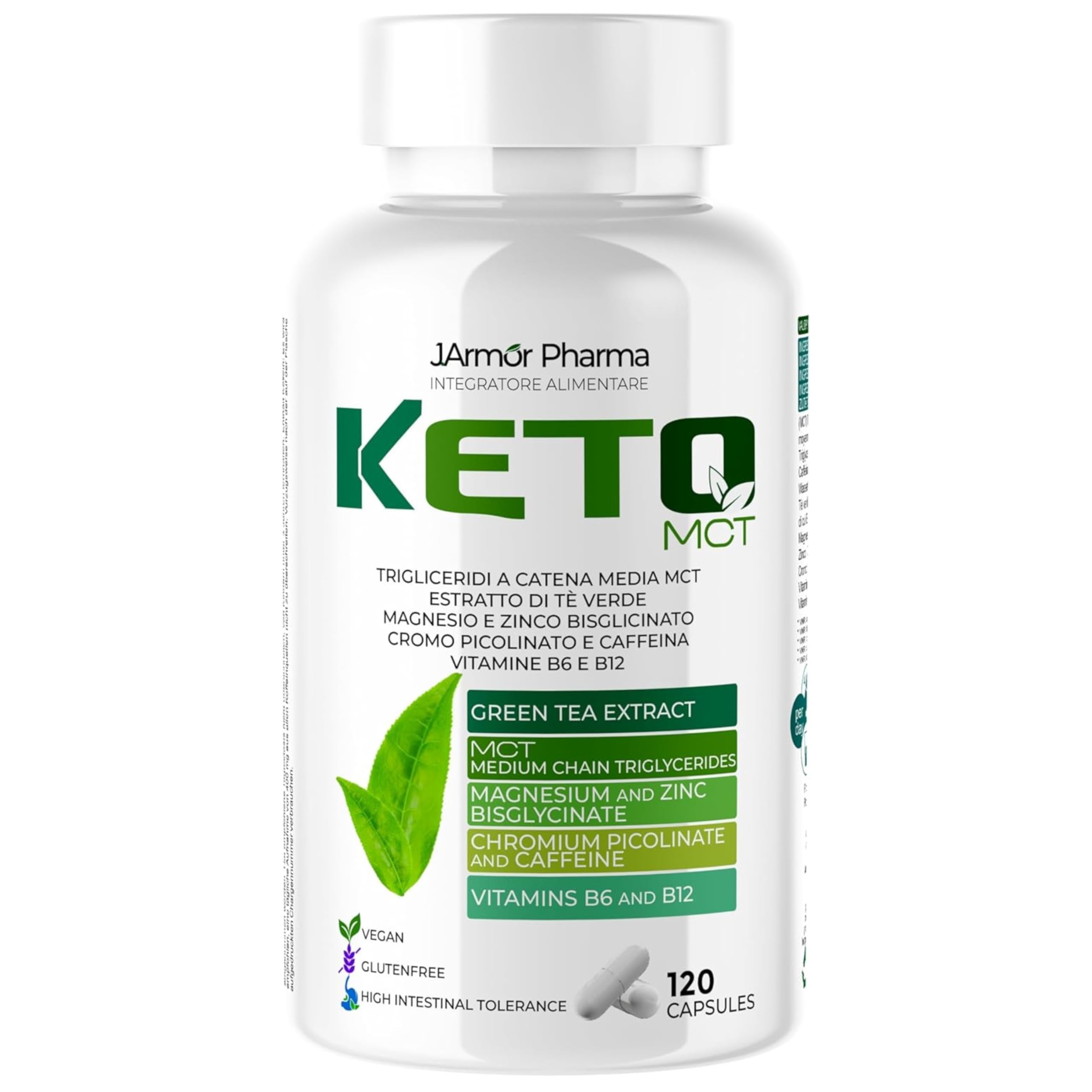 KETO Complex Integratore Brucia Grassi 120 Capsule Vegane (Programma 30 Giorni) Con Tè Verde Trigliceridi Caffeina Cromo Zinco Magnesio e Vitamine B6-​B12 Supporto Metabolismo ed Energia 24 ore su 24
