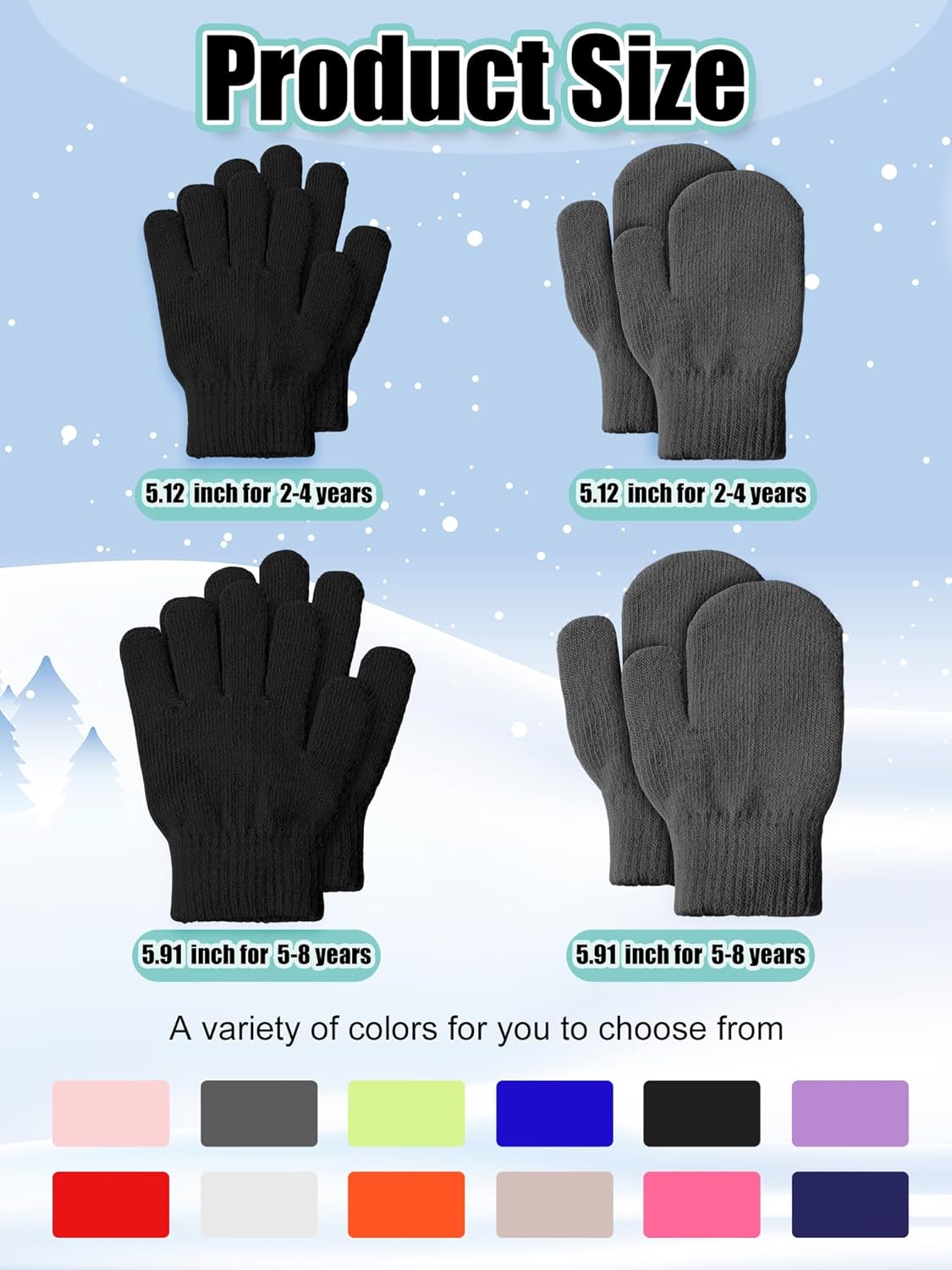 24 Pairs Mittens Gloves Bulk Warm Full Finger Magic Stretch Winter Knit Mitten - Image 2