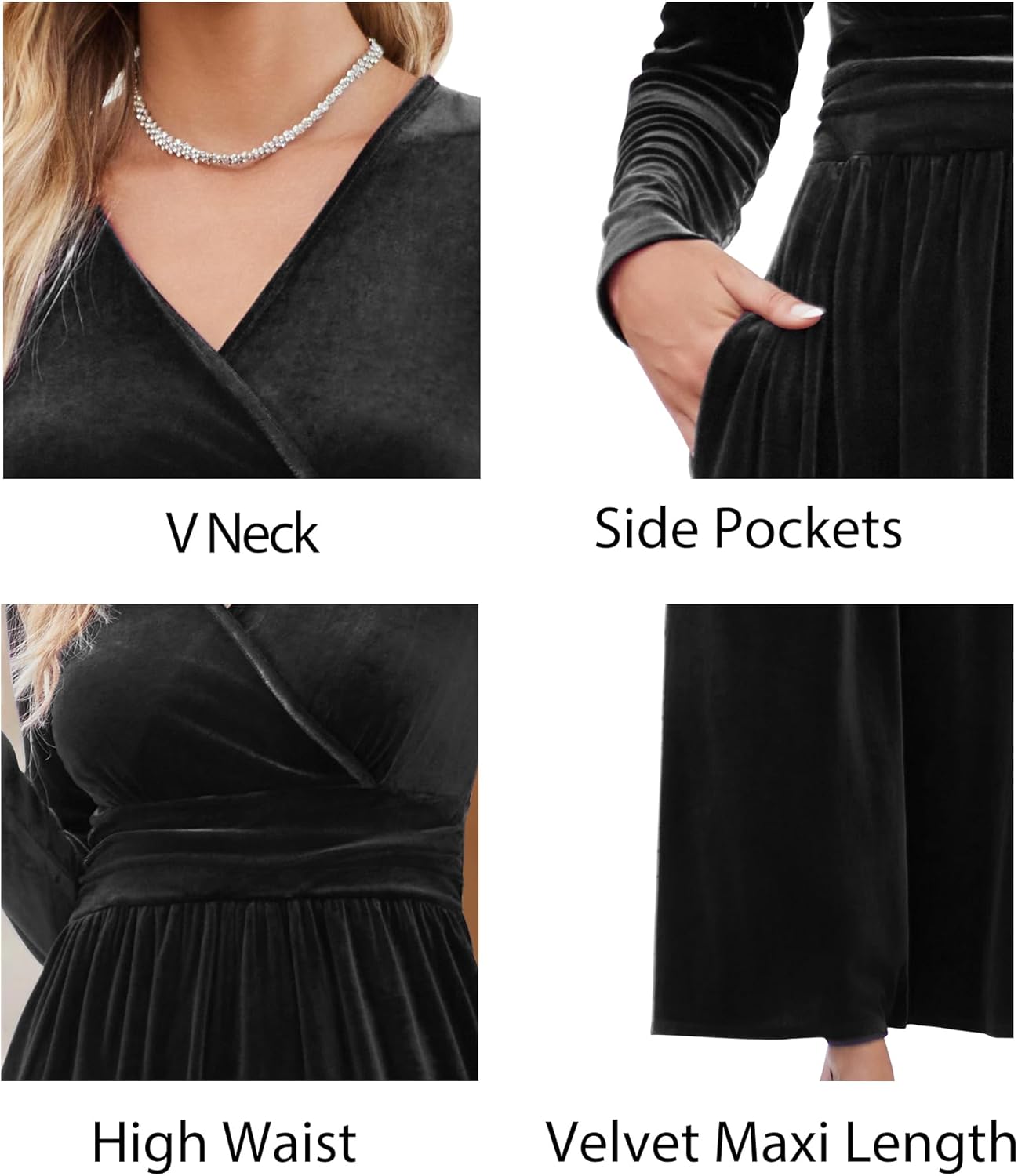 OUGES Women's Long/Short Sleeve V-Neck Wrap Waist Maxi Dress - Image 6