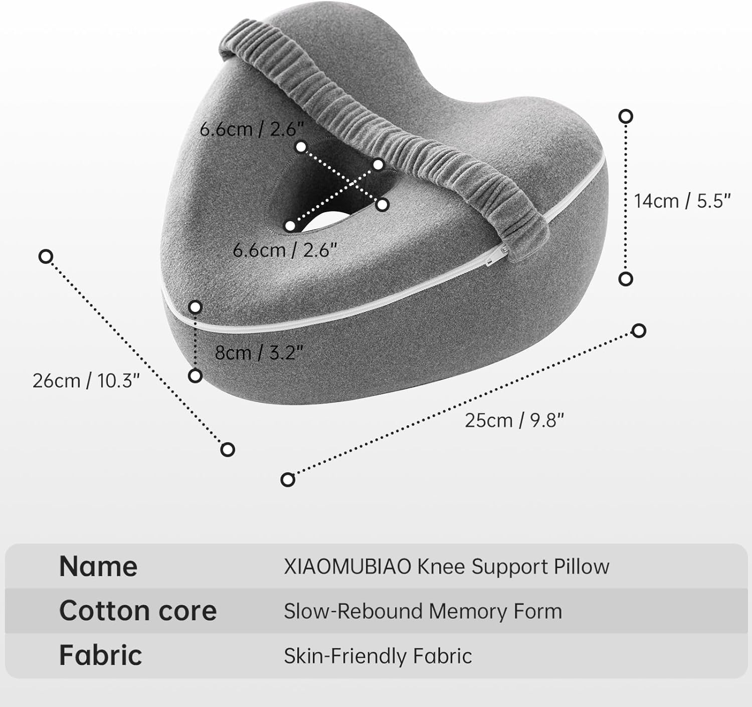 xiaomubiao Memory Foam Knee Pillow for Side Sleepers, Skin-Friendly Leg Pillow with Adjustable Strap for Sciatica, Hip & Back Pain Relief, Ergonomic Contour Between Leg Cushion with Washable Cover