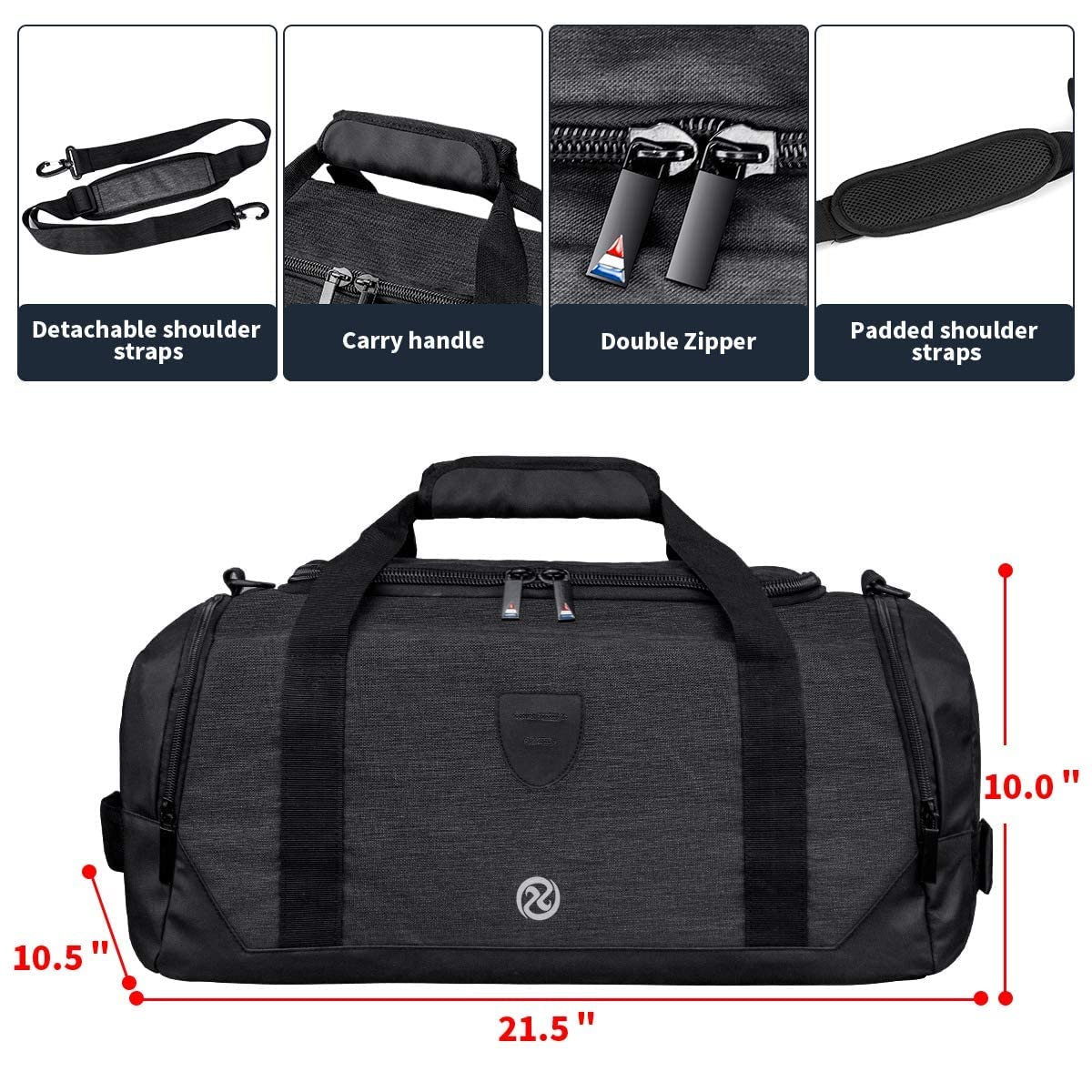 Gym Duffle Bag Backpack Waterproof Sports Duffel Bags Travel Weekender Bag for Men Women Overnight Bag with Shoes Compartment Black - Image 4